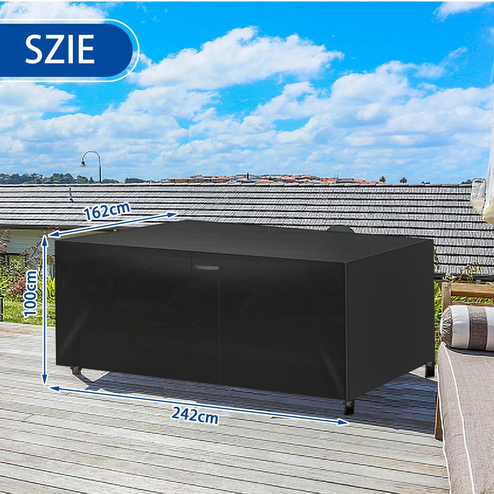 Funda para Muebles de Jardín, Funda Mesa Exterior Impermeable Cubre Muebles Exterior, Paño de Oxford 420D, funda protectora para mesas de jardín y juegos de muebles (242 x 162 x 100 cm)