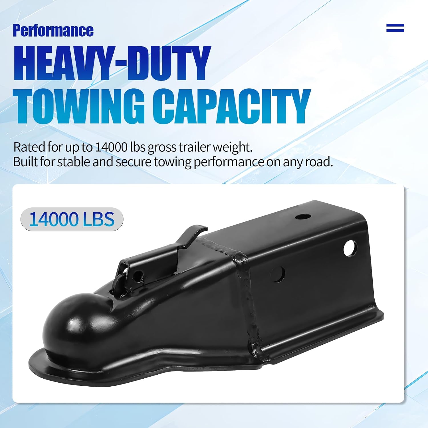 Heavy Duty Straight Trailer Coupler for 2-5/16" Hitch Ball, 3" Channel Width, 14,000 lbs Capacity, Black E-Coated Trailer Coupler