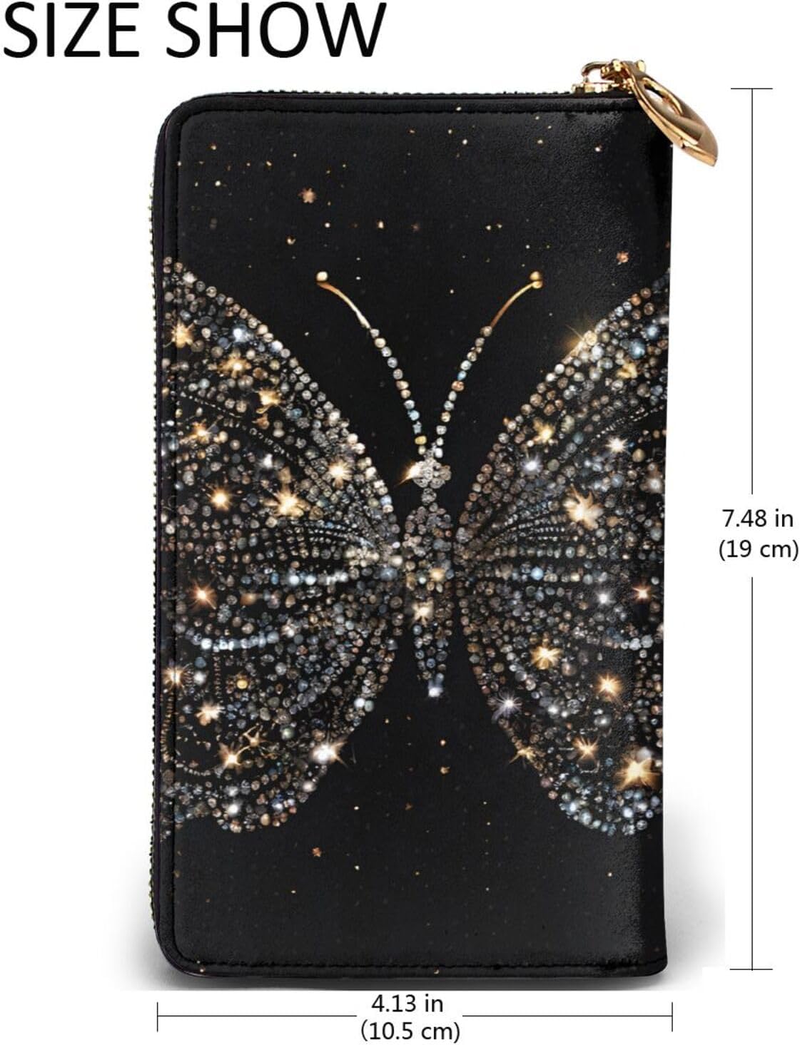 Rhinestone Butterflyfull Width Double-Sided Printed Long Wallet Is A Must-Have For Travel, Portable And Easy To Store In One