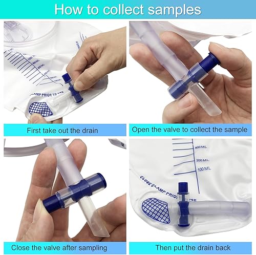 Miniatura 4 de Bolsa de drenaje urinario con cámara antirreflujo, bolsa de orina con volumen de 67.6 fl oz, tubo de drenaje de 48 pulgadas, clips y gancho para