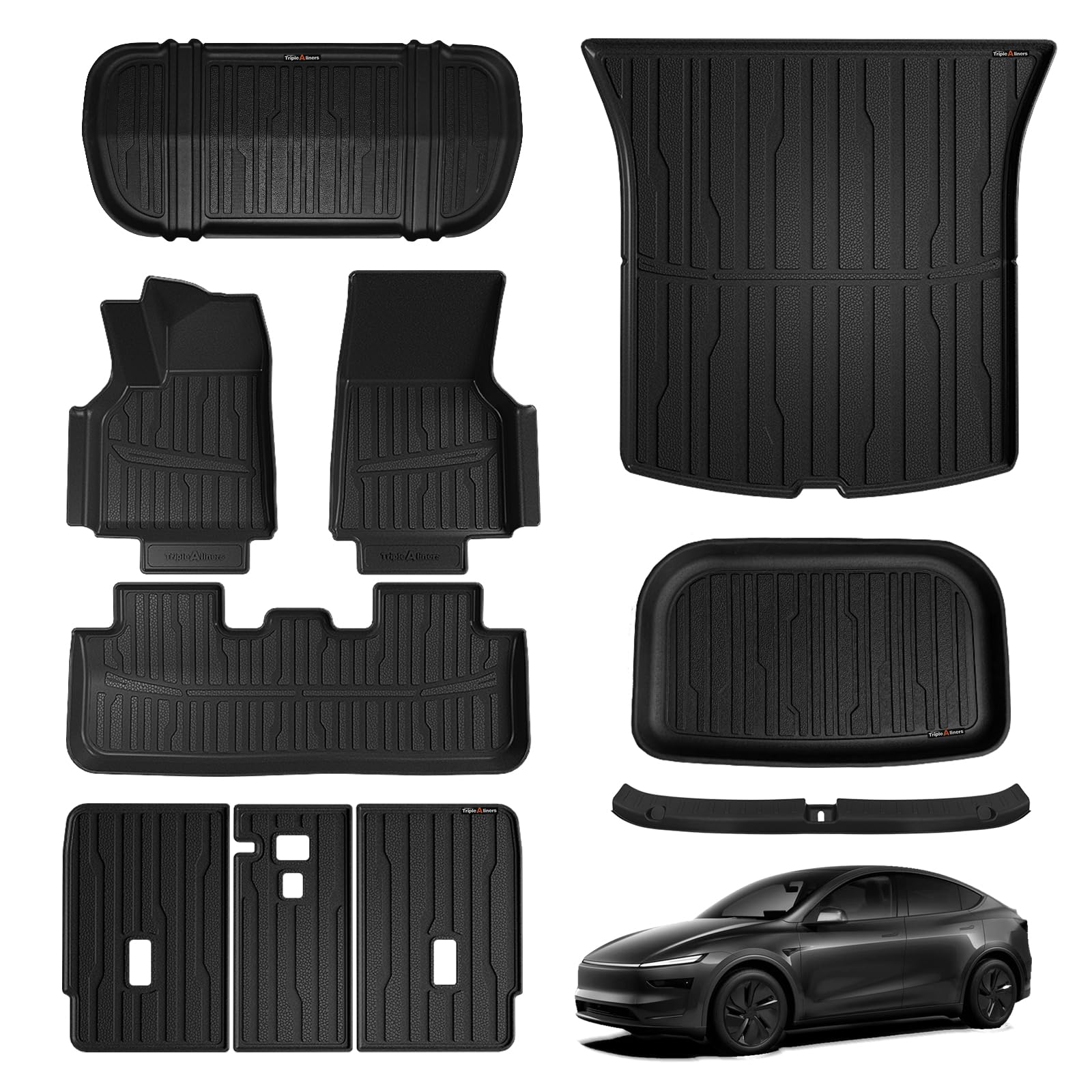 3W Kofferbakmatten Voor Tesla Model Y 2025–2026 Juniper – Set Van 3 – Anti-slip En Waterdicht TPE-materiaal – Voor-, Achter- En Onderbak – Eenvoudig Schoon Te Maken – Zwart