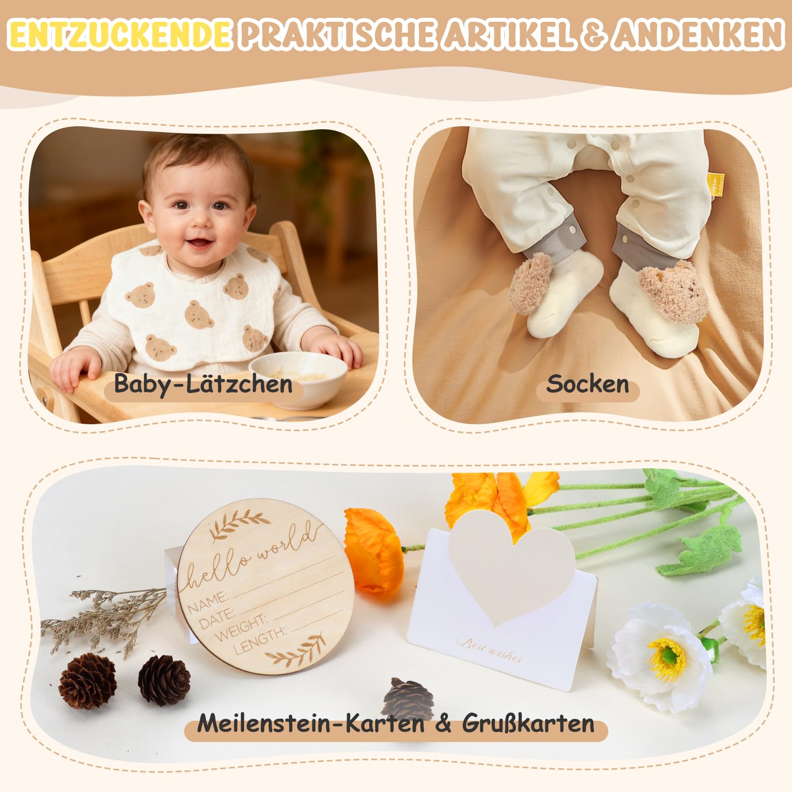 Baby-Geschenkkorb, Geschenkkorb für Neugeborene, Set mit Windel-Caddy sensorisches Buch, Babydecke, Wickelsocken, Rassel, Lätzchen, Meilensteinkarten, Babyparty-Geschenkbox für Jungen, Mädchen, Unisex