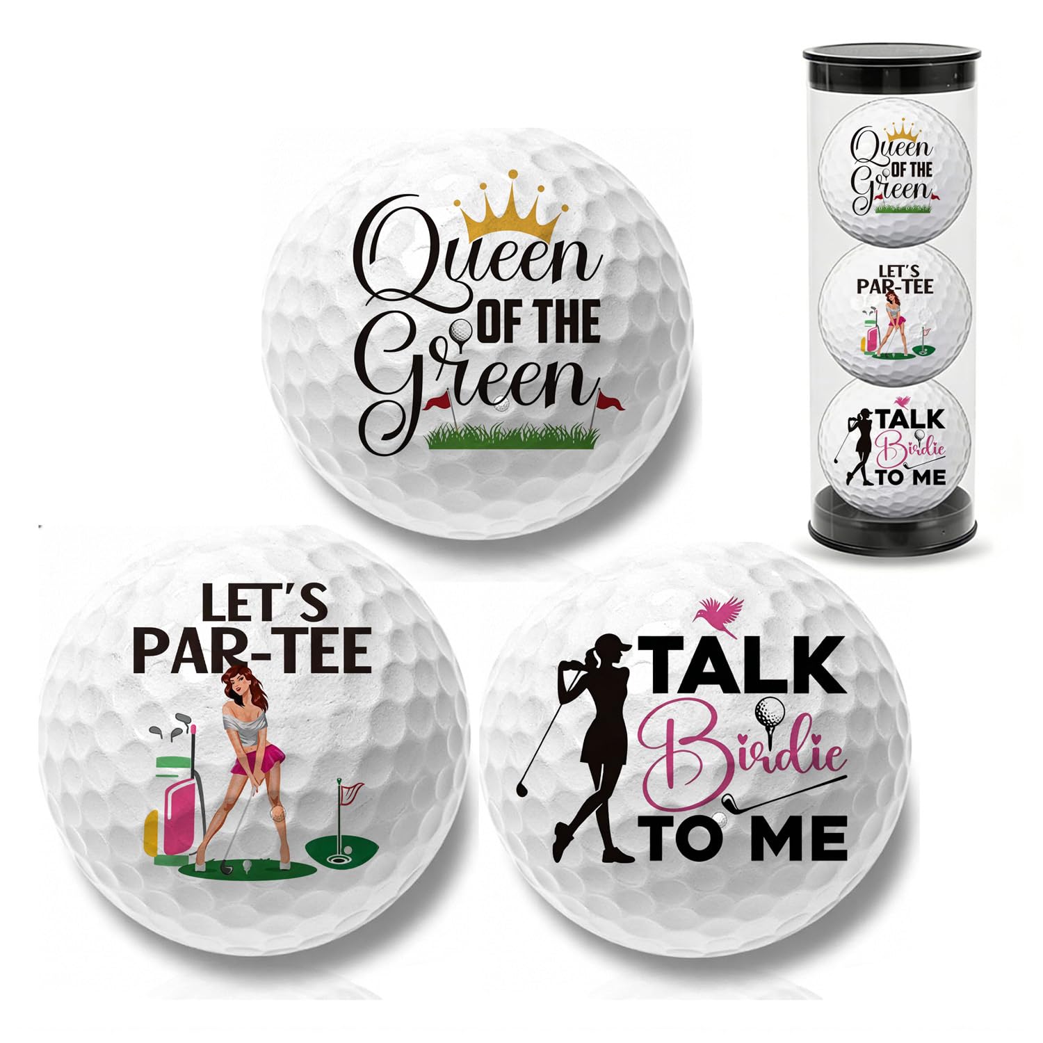 Nodrex Queen Ladies Golf Balls, Novelty Coloured Golf Balls Set, Premium Golf Gifts for Women, 3 Pcs Funny Golf Balls for Womens Golf, Female Golfer Birthday Gift