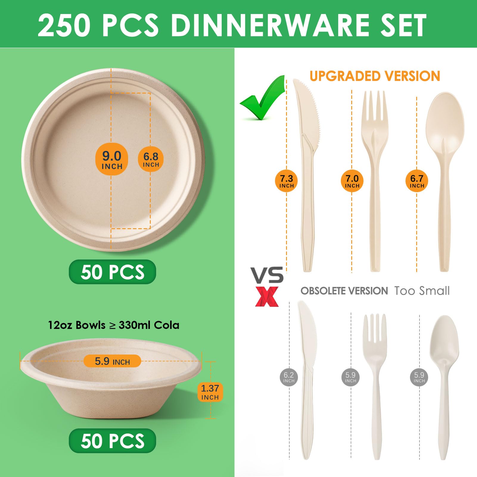Eco-Friendly Plates & Bowls - 250 Piece Set -2 Eco-Friendly Plates & Bowls - 250 Piece Set -2