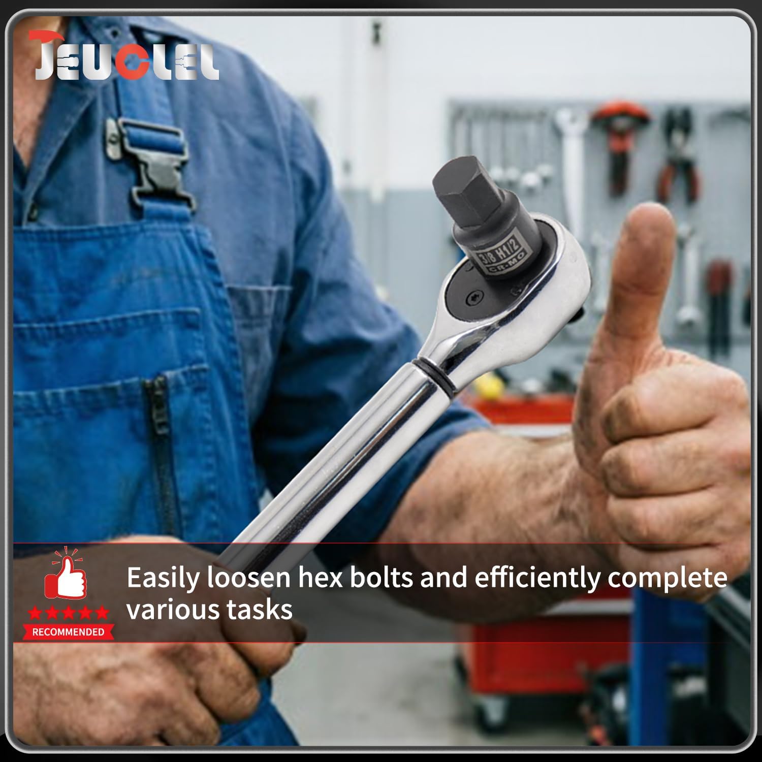 16PCS 3/8-Inch Drive Low Profile Impact Hex Driver Set, SAE/Metric Stubby Hex Bit Socket Set (1/4" - 3/4", 6-19mm), Cr-Mo Steel Hex Screwdriver Socket Adapter