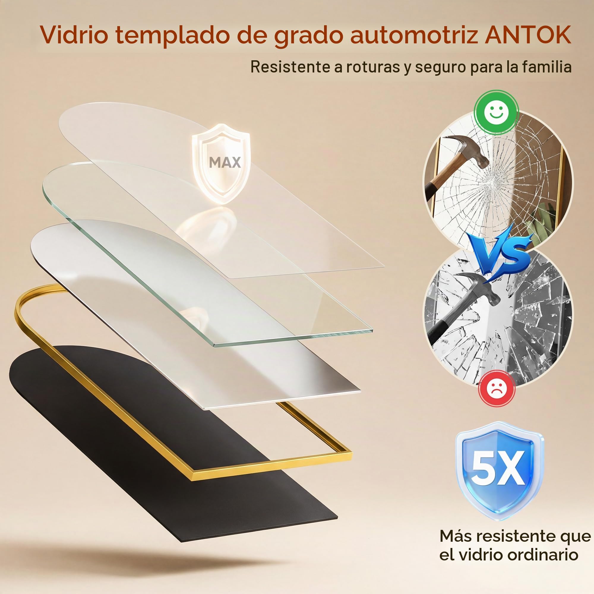 Antok Espejo de longitud completa arqueado de 147,3 x 48,3 cm, espejo de