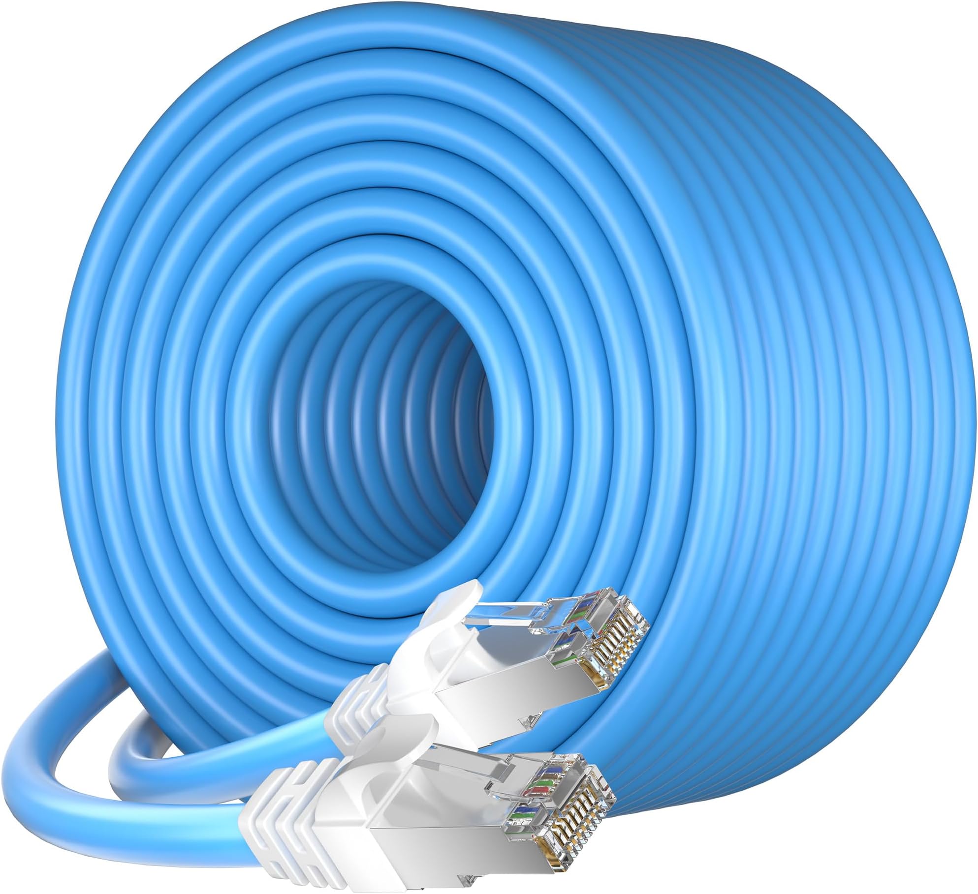 Cat7 Outdoor Ethernet Cable (150ft), SFTP Triple Shielded Ethernet Cable Indoor, High-Speed 10Gbps 600MHz, Waterproof, UV Resistant, Direct Burial, Network, Internet, LAN, with RJ45 for Router/Gaming