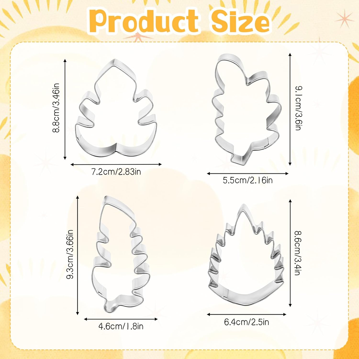 Tropical Leaves Cookie Cutter Set, 4 Pcs Oak Leaf, Monstera Leaves, Fern, Fondant Biscuit Cutters Stainless Steel Cookie Cutters - Image 2