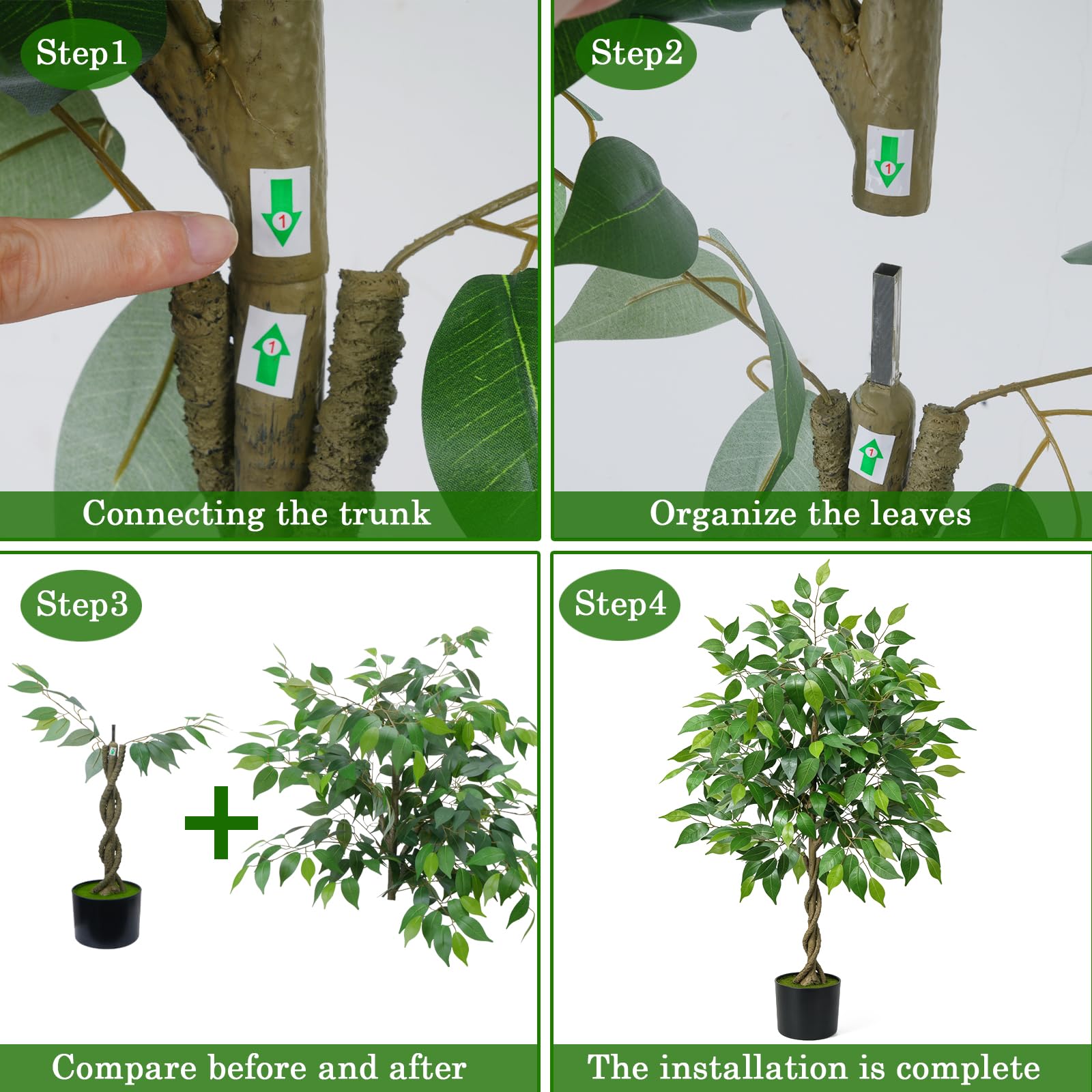 Albero di Ficus Artificiale 120 cm Piante Finte da Interno Pianta Finta Ficus Benjamin con Vaso Albero Finto Grande per Salotto Giardino Balcone Ufficio e Decorazioni Interne ed Esterne