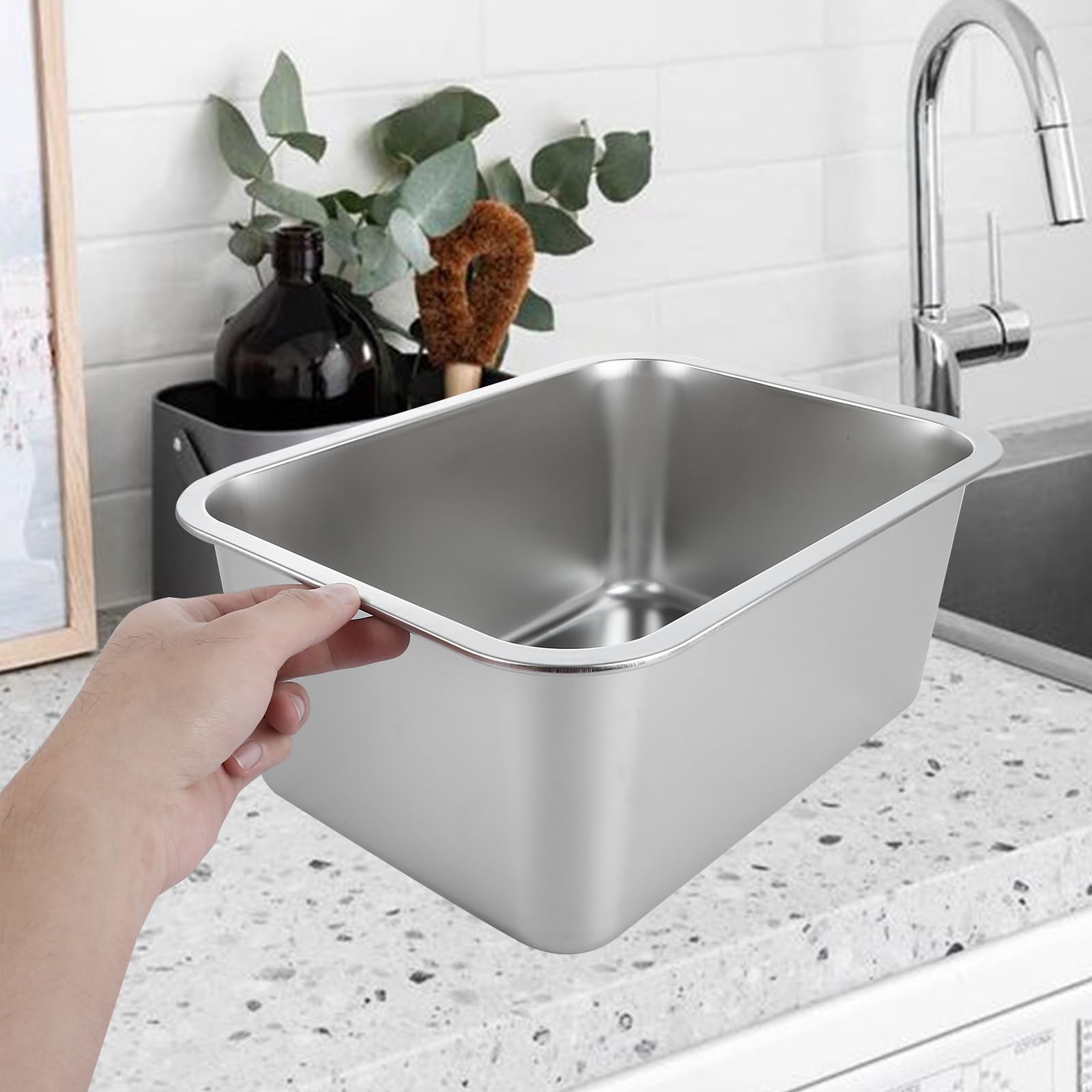 2 ciotole per bucato, 32 x 22 x 15 cm/36 x 27 x 15 cm, in acciaio inox 304, grande bacinella rettangolare in acciaio inossidabile, ciotole per lavare in metallo per lavello