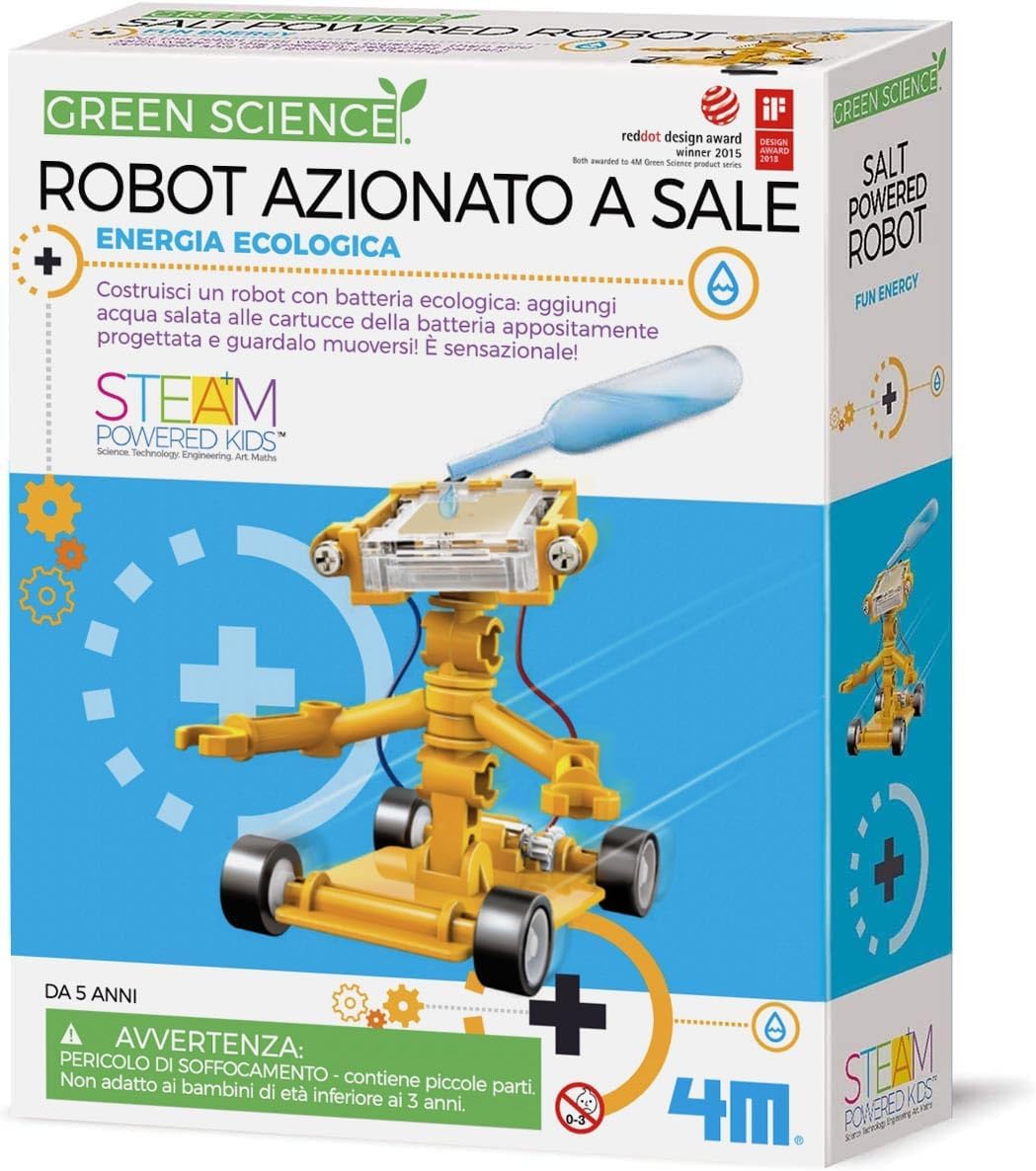 4M Toysmith, Green Science Salt Water Powered Robot Kit, STEAM Powered Kids, Beach Toy, For Boys & Girls 5+