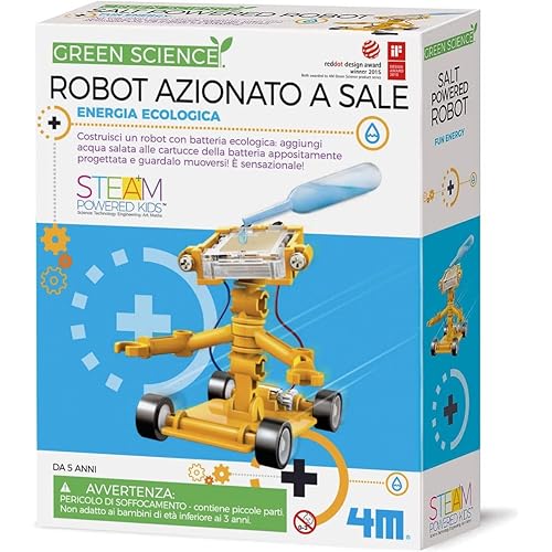 4M Toysmith, Green Science Salt Water Powered Robot Kit, STEAM Powered Kids, Beach Toy, For Boys & Girls 5+