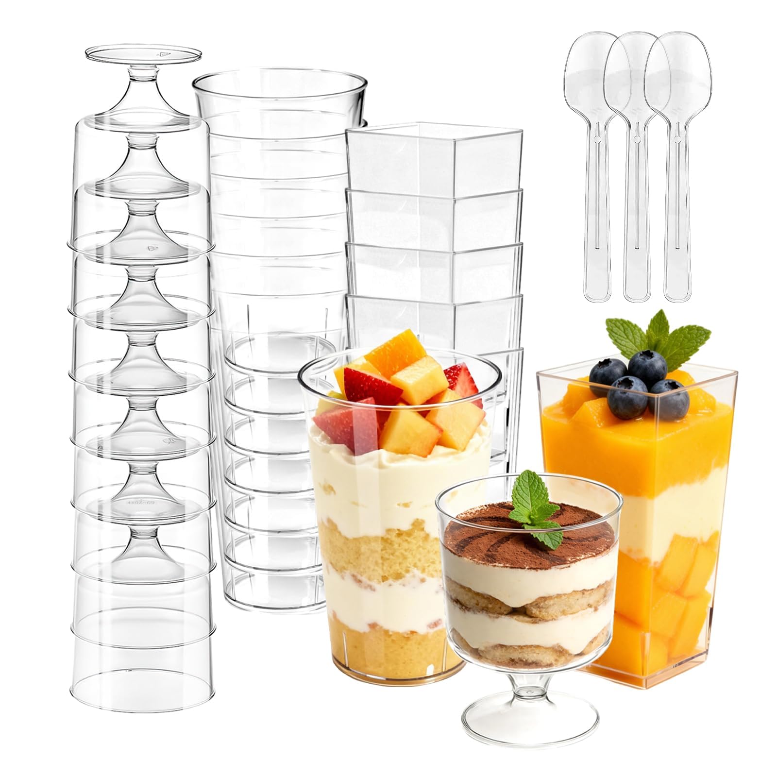 240 Pack 3 oz Plastic Dessert Cups with Spoons, Disposable Pudding Parfait Jello Shooter Cups Goblets for Party Serving, Clear to Go Ice Cream Trifle Bowls for Fruit Yogurt Snack Appetizer Nuts
