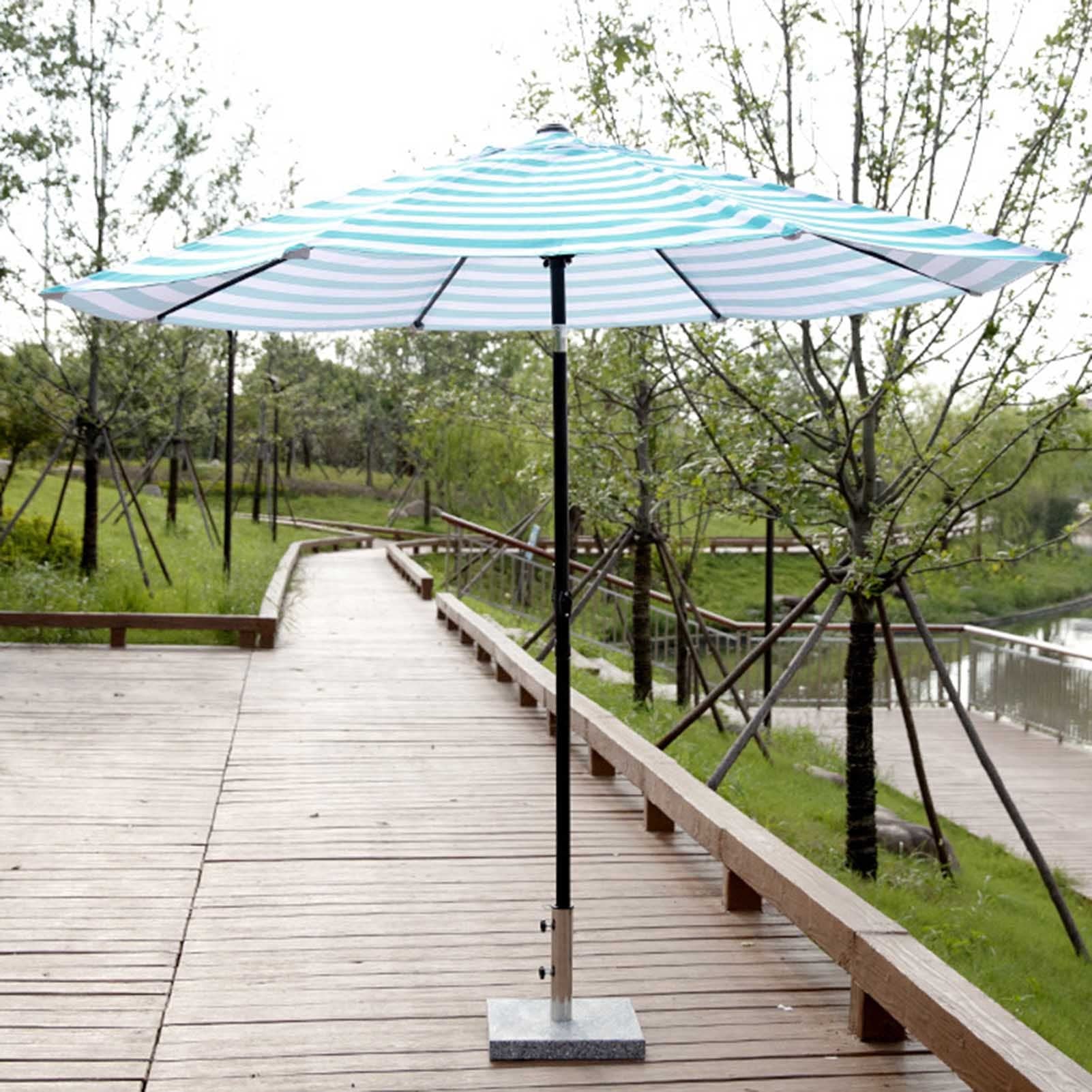 Parasol Ogrodowy W Paski Przeciwsłoneczny, z Korbą i Przyciskiem Pochylenia, Wodoodporny i Chroniący Przed Słońcem, Garden Parasol na Ogrodu Plażowy, bez Podstawy
