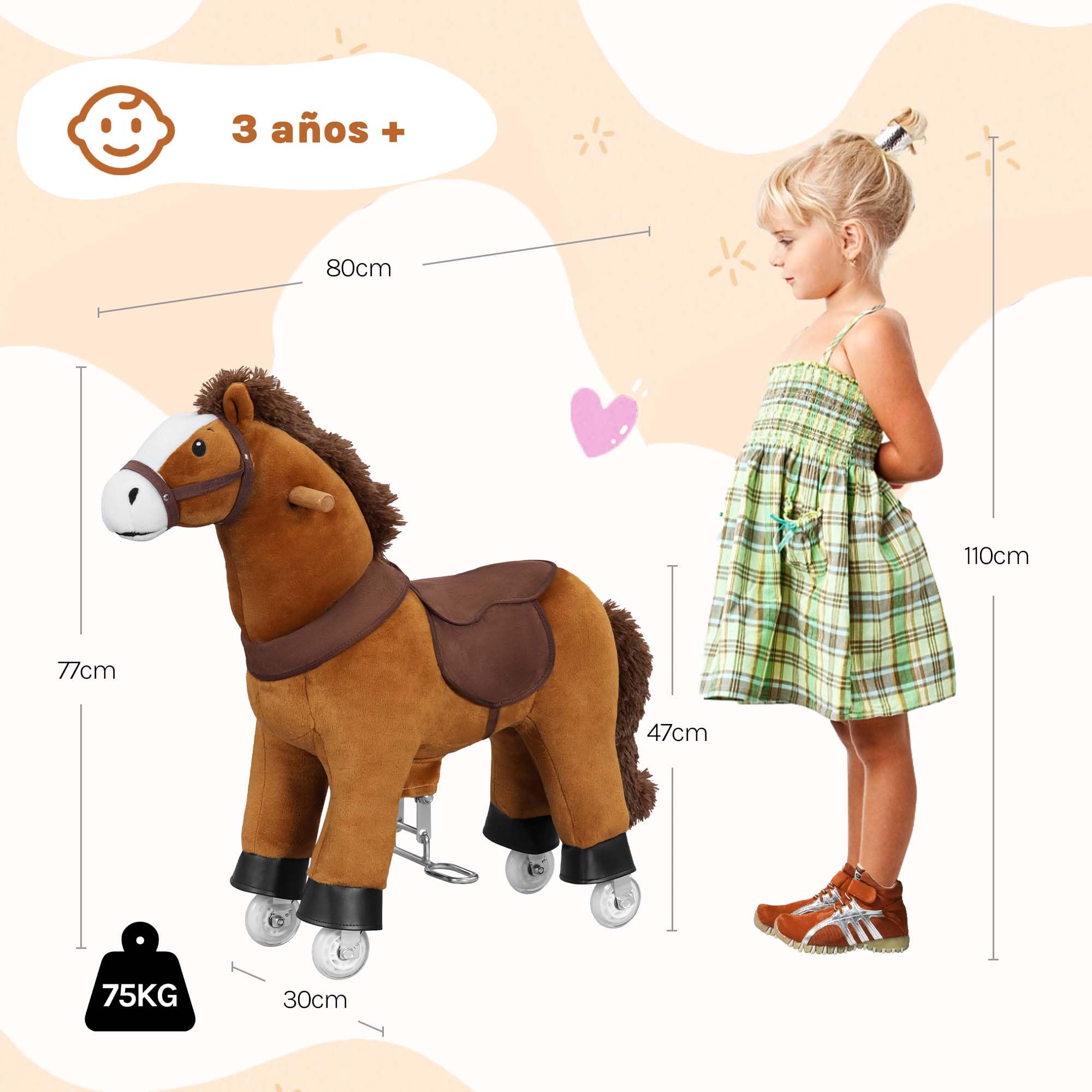 WOLTU Caballito con Ruedas para Niños de 3 Años, Caballo de Peluche para Montar con Sonido, Juguete Infantil en Madera y Metal, Color Marrón
