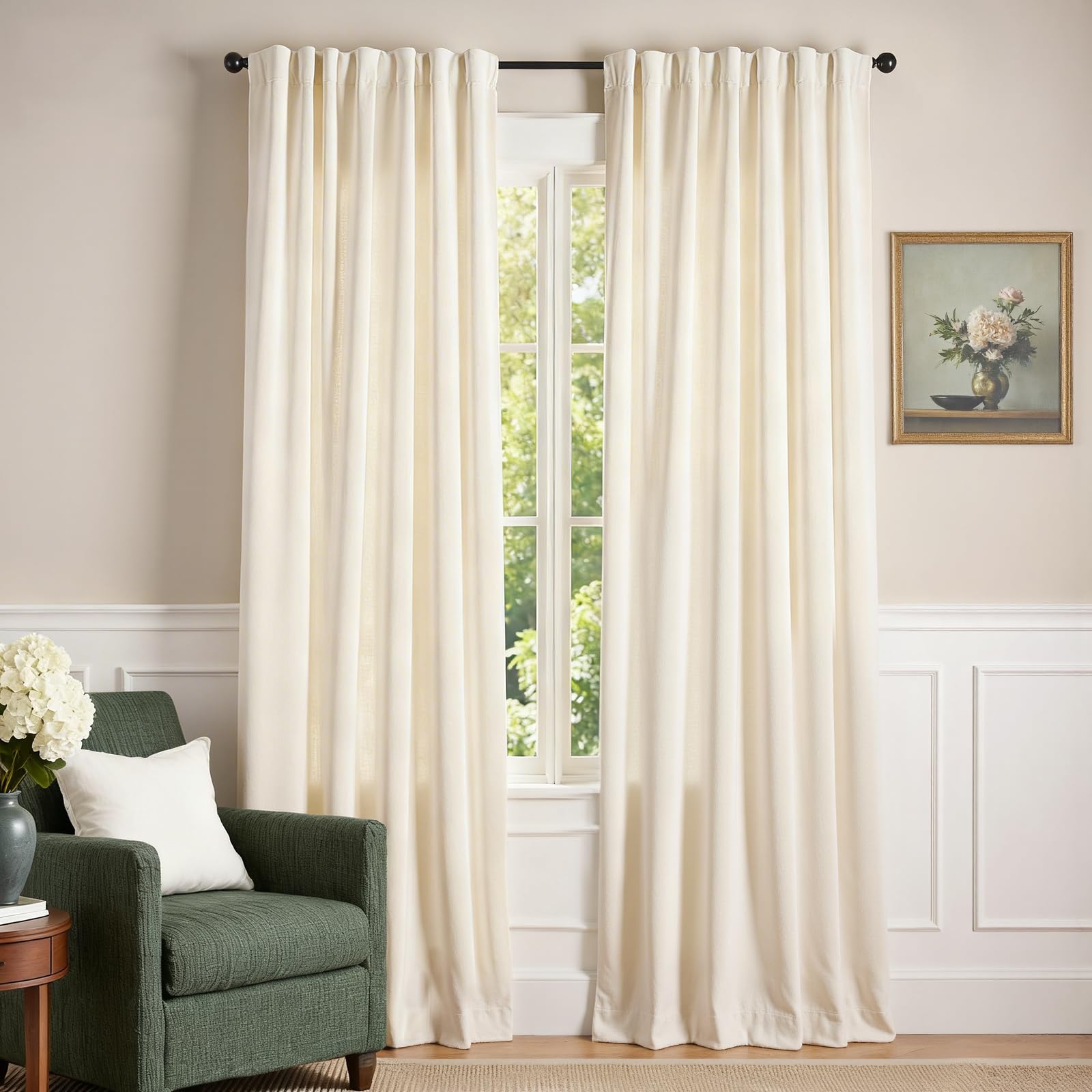 Lazzzy Ivory Curtains Light Filtering Velvet Curtains 84 Inch Length Drapes for Living Room Bedroom Cream Window Treatments Super Soft Luxury Drapes Back Tab 2 Panels — image 1