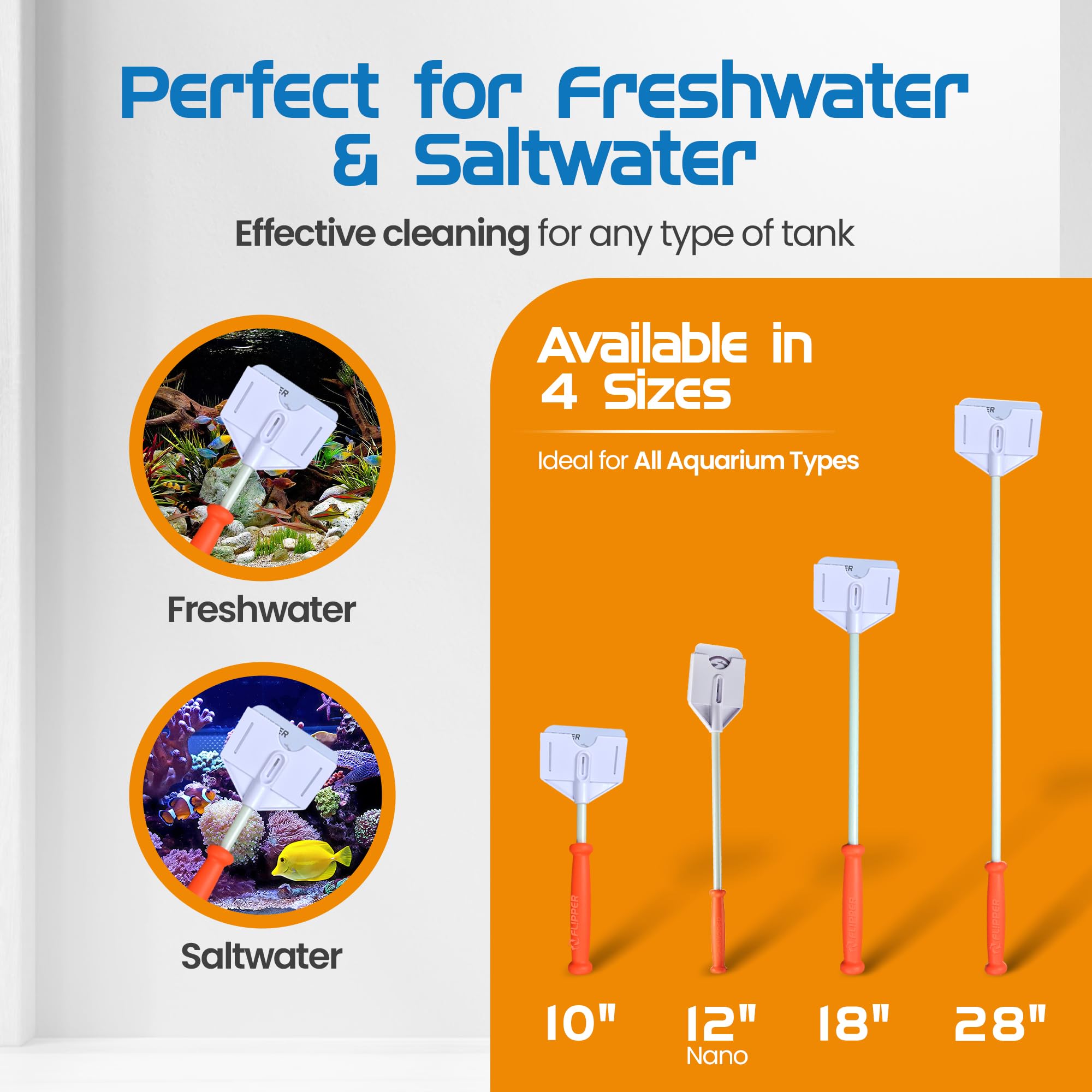 FL!PPER Flipper Platinum - Raschietto per alghe per acquario, detergente per serbatoio di vetro e acrilico, con lama seghettata per una manutenzione efficiente dell'acquario (30,5 cm Nano)