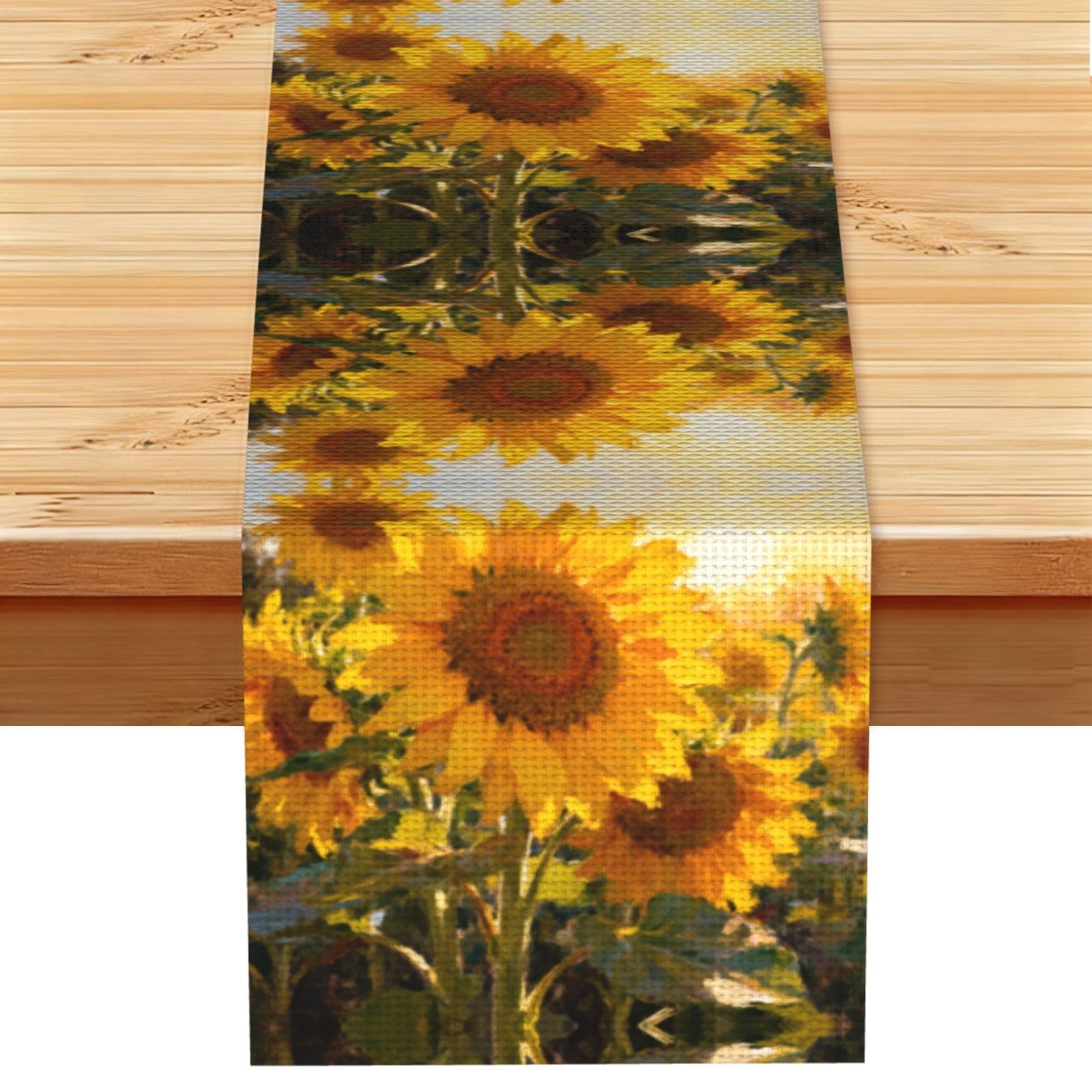 Afternoon sunflowers Linen Look Table Runner 13x72-Wrinkle Resistant Farmhouse Style for Dining Table Decor