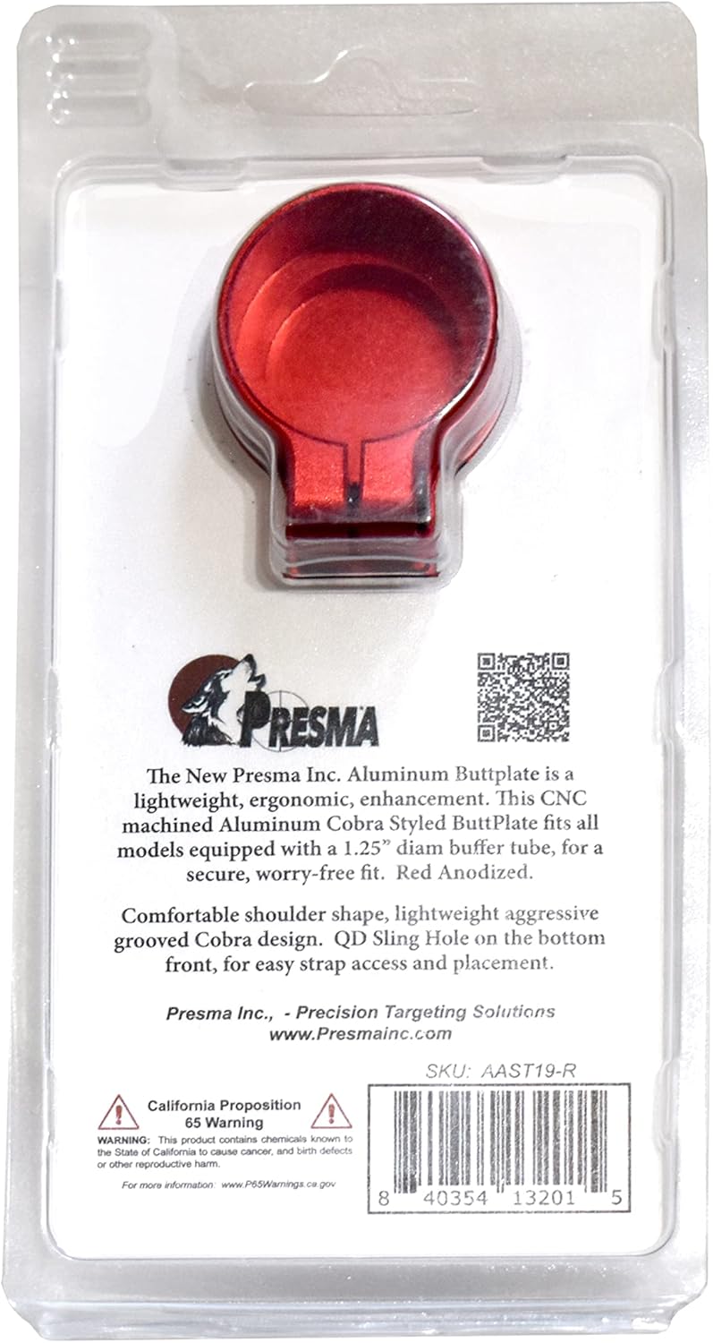 PRESMA Cobra CNC Machined Aluminum buttpad Recoil buttpad with Quick Detach Hole for 1.25" Tube.