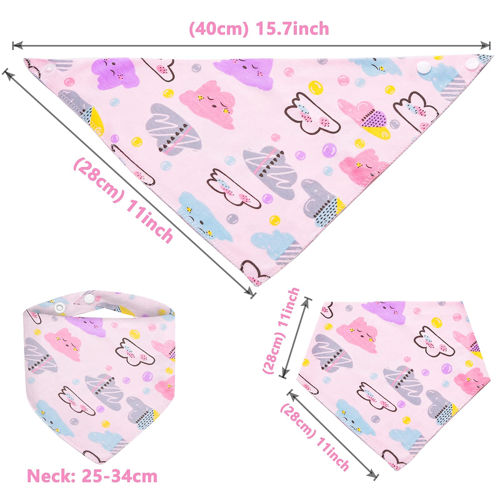 Lätzchen Mit 2 Verstellbaren Druckknöpfen, 10er Set, 100% Baumwolle Dreieckstuch für Junge Mädchen, Halstuch, Weiche & Absorbierende Halstücher Drool Lätzchen