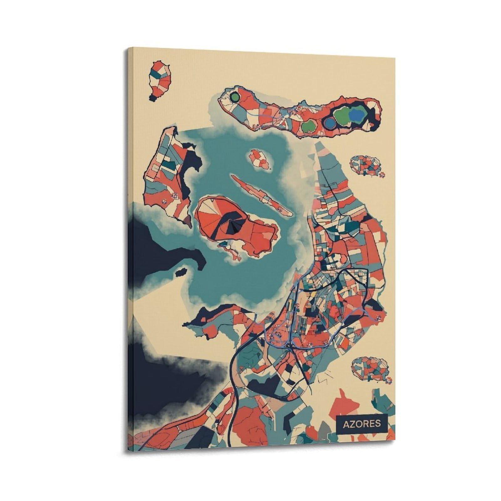 OKNGB Vintage Modern Abstract City Map Poster Azores Islands Travel Decorative Painting Canvas Art Picture 24x36inch(60x90cm)
