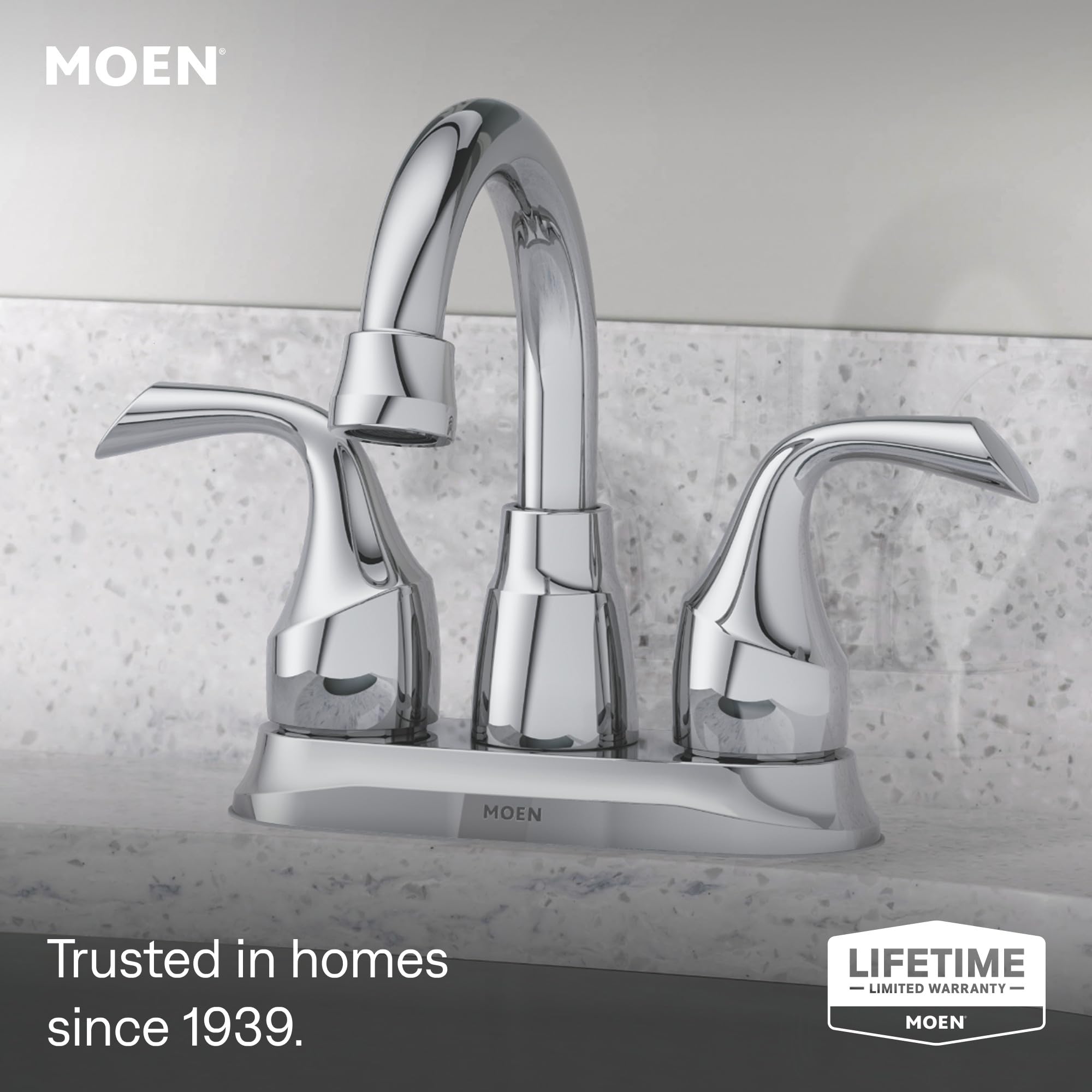 Moen Idora Chrome Two-Handle Centerset Bathroom Sink Faucet with
