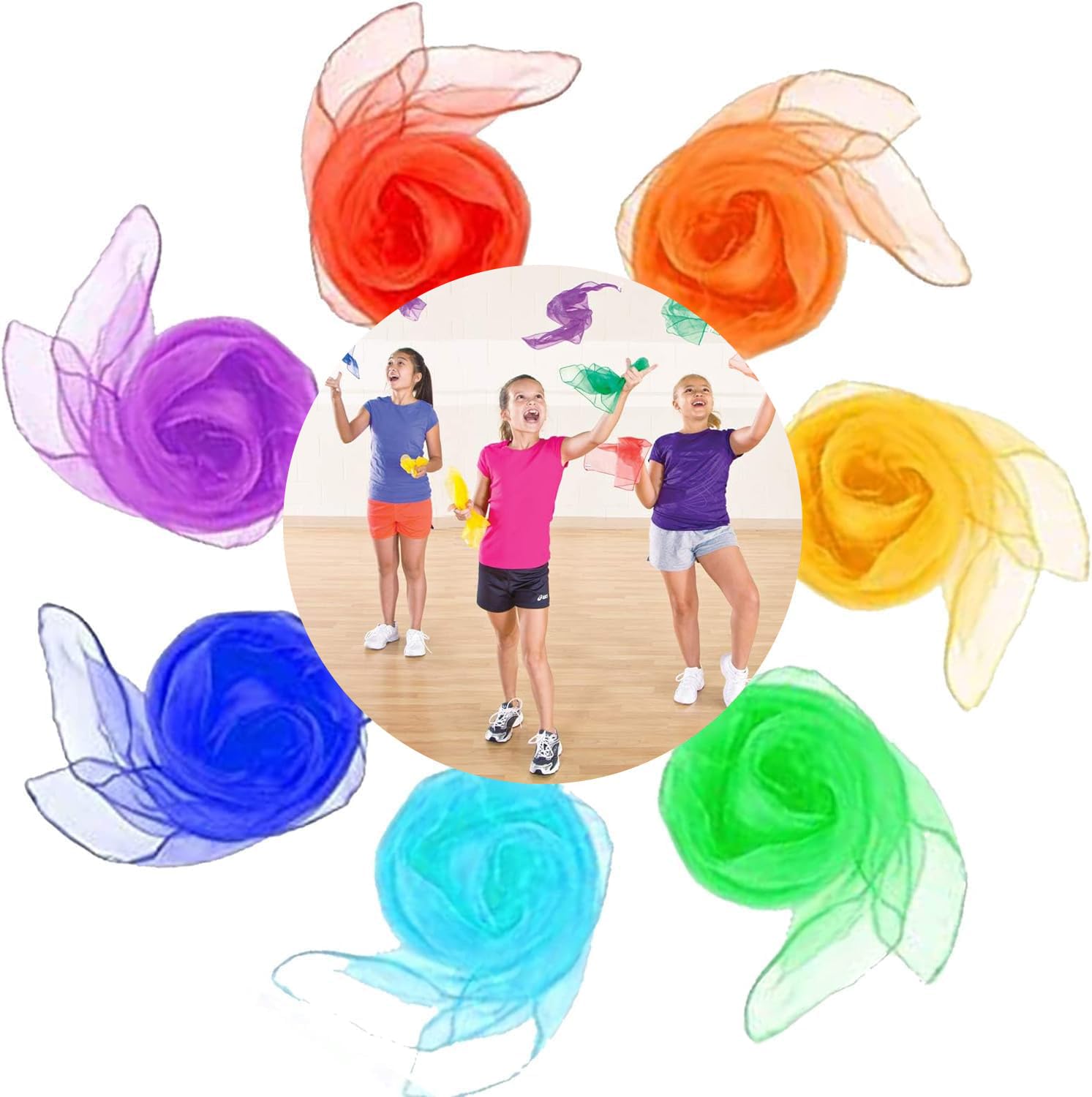 Lot 12 Foulards Sensoriels 60x60 Cm – Danse, Gymnastique, Jonglerie, Magie – Mousseline Soie Douce – Enfants & Adultes