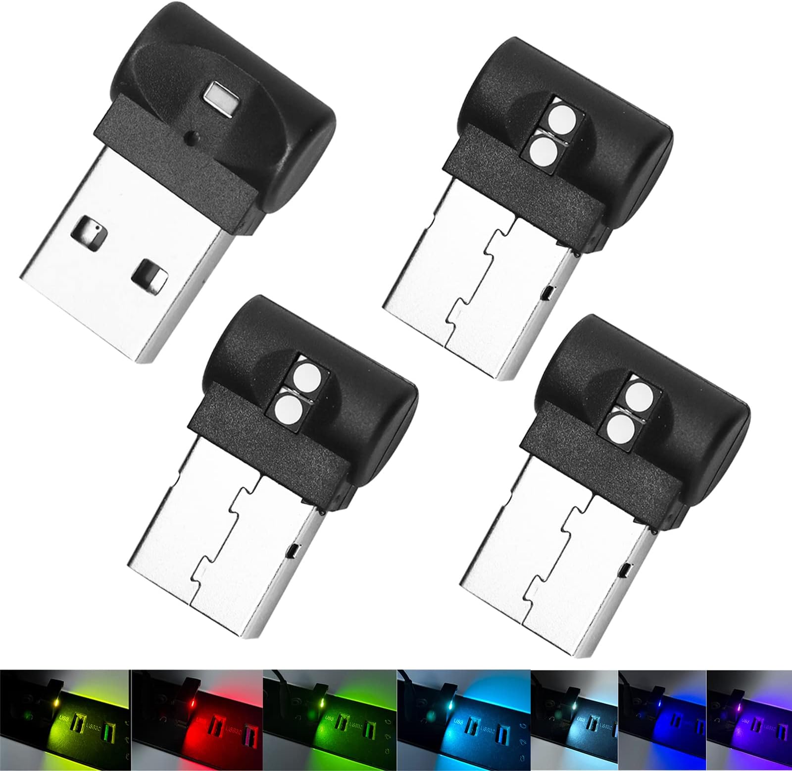 CONSIO 4Pcs Mini USB LED Light, RGB Portable Ambient Lighting, 5V Smart USB,7 Color Adjustable and Brightness USB Night Light, for Cars, Homes Decoration, Computers