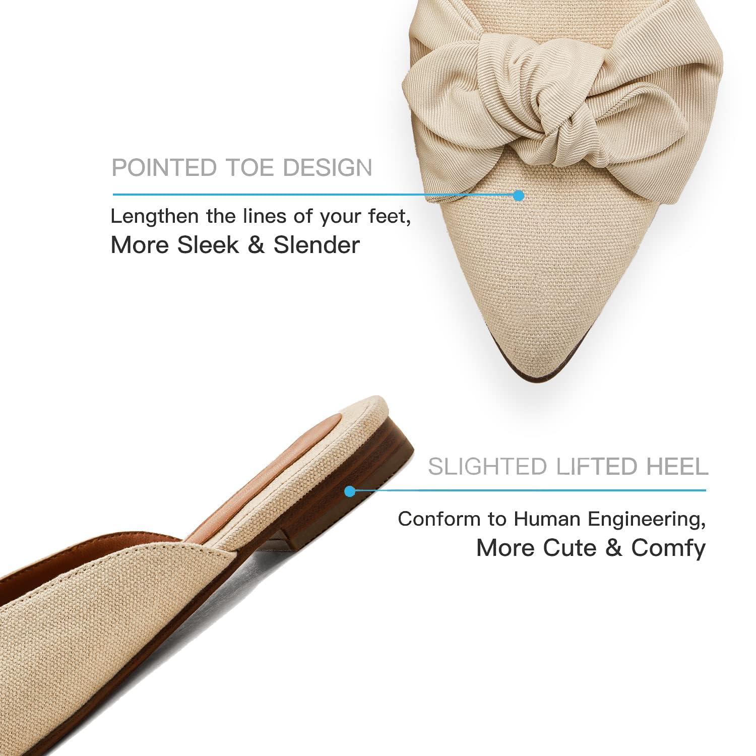 Rilista Mules for Women Slip On Comfortable Pointed Toe Womens Loafers Women's Flats for Women's Mules & Clogs