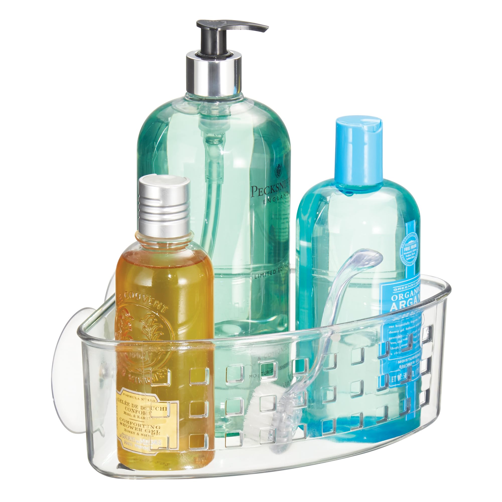 iDesign 41900 Basic Corner Shower Basket with Suction Cups, ClearPlastic