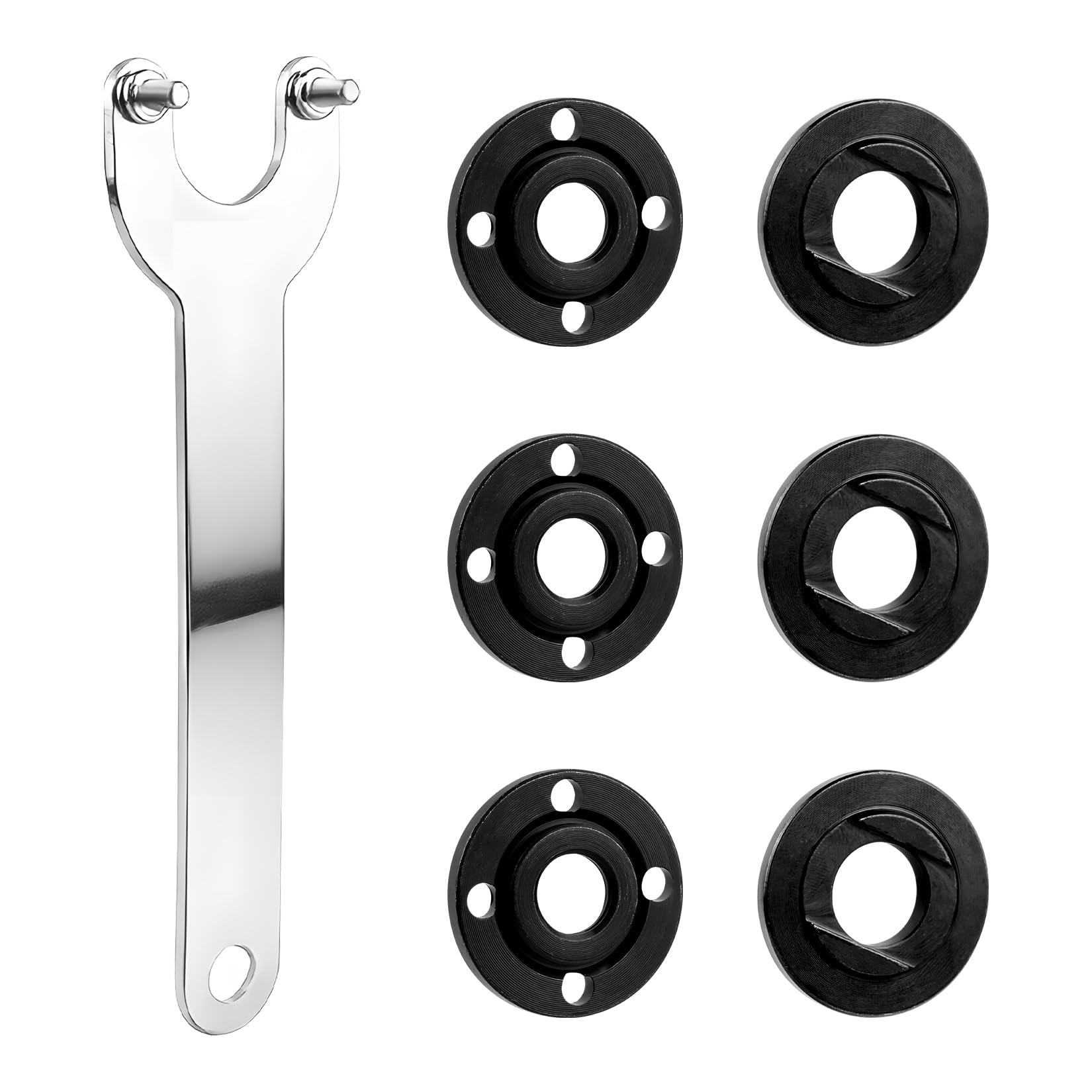 7 Pcs Llave Amoladora Angular, 140 mm Tuercas Llave de ángulo de Brida, incluye 6 Tuercas de Amoladora Angular Bridas de Metal, Llave de Amoladoras Angulares