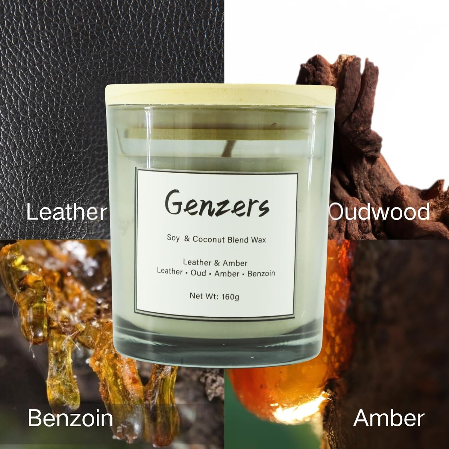 Amber and Leather Scented Candle Gift for Men,Woody Scent Candle Clean Burning,Perfumed Candles Patchouli Scent,Jar Candle for Warmer Lamp,Non Toxic Vegan Candle with Cotton Wick