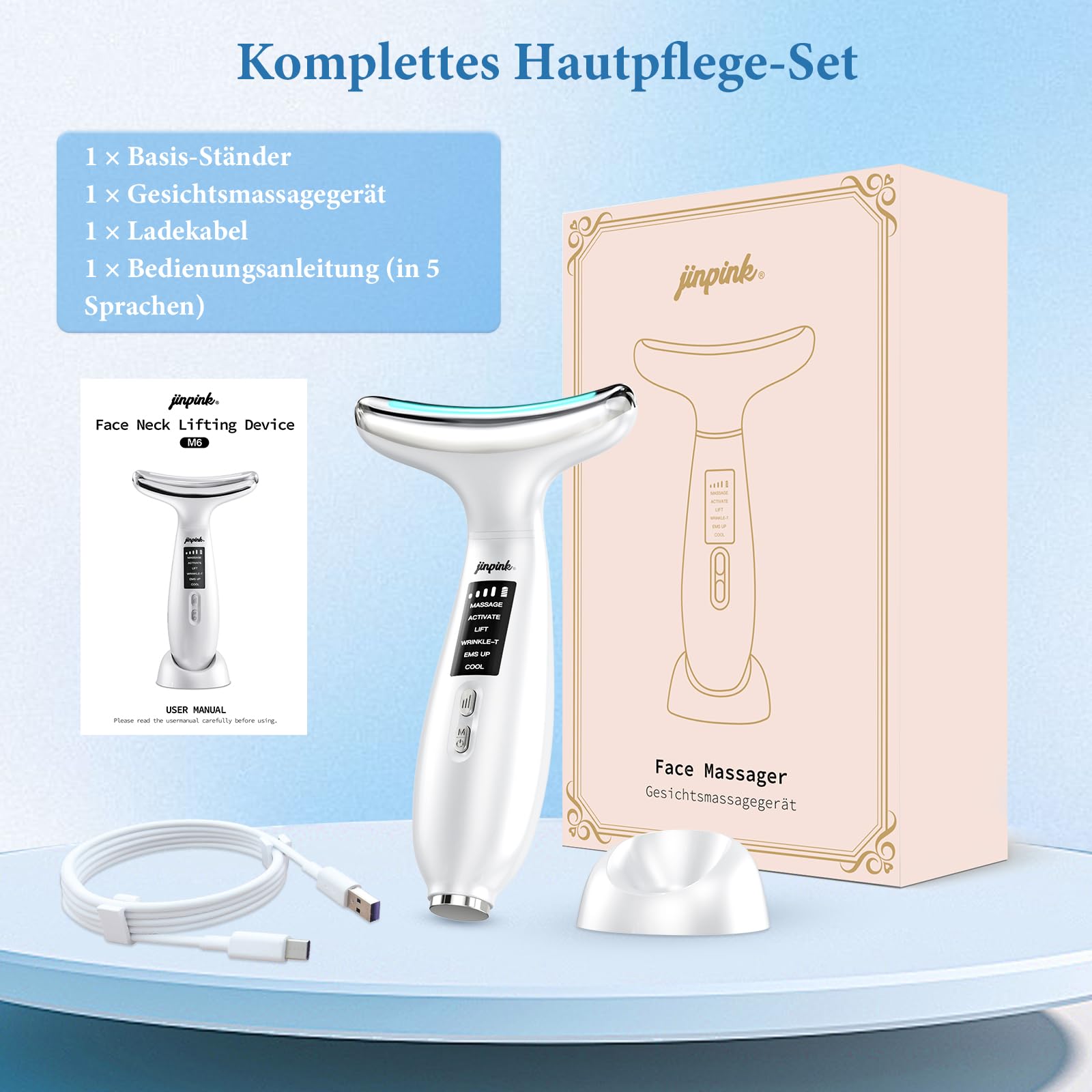 Gesichtsmassagegerät Gegen Falten Face Massager: EMS Gerät Gesicht mit 5℃ Kälte und 45℃ Wärme – Gua Sha Elektrisch mit 6 Modi 7 Farben LED – Neck Beauty Device zur Lifting & Straffung für Damen Herren