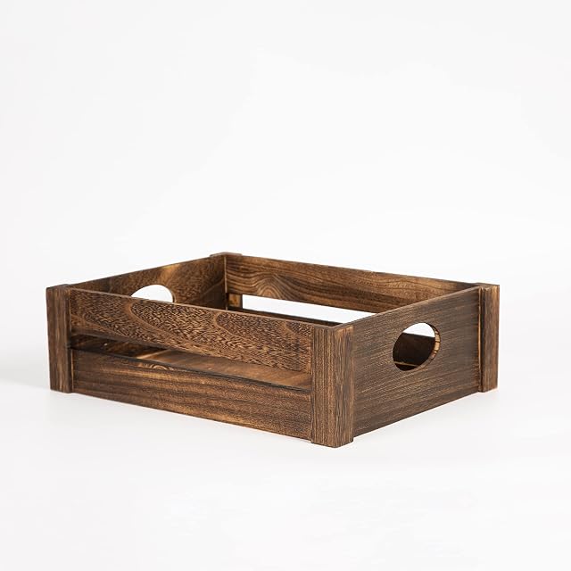 Wickerfield Shallow Wooden Storage Box With Handles Retail Display Tray Kitchen Storage Undershelve Box Bathroom Storage (Medium, Brown)