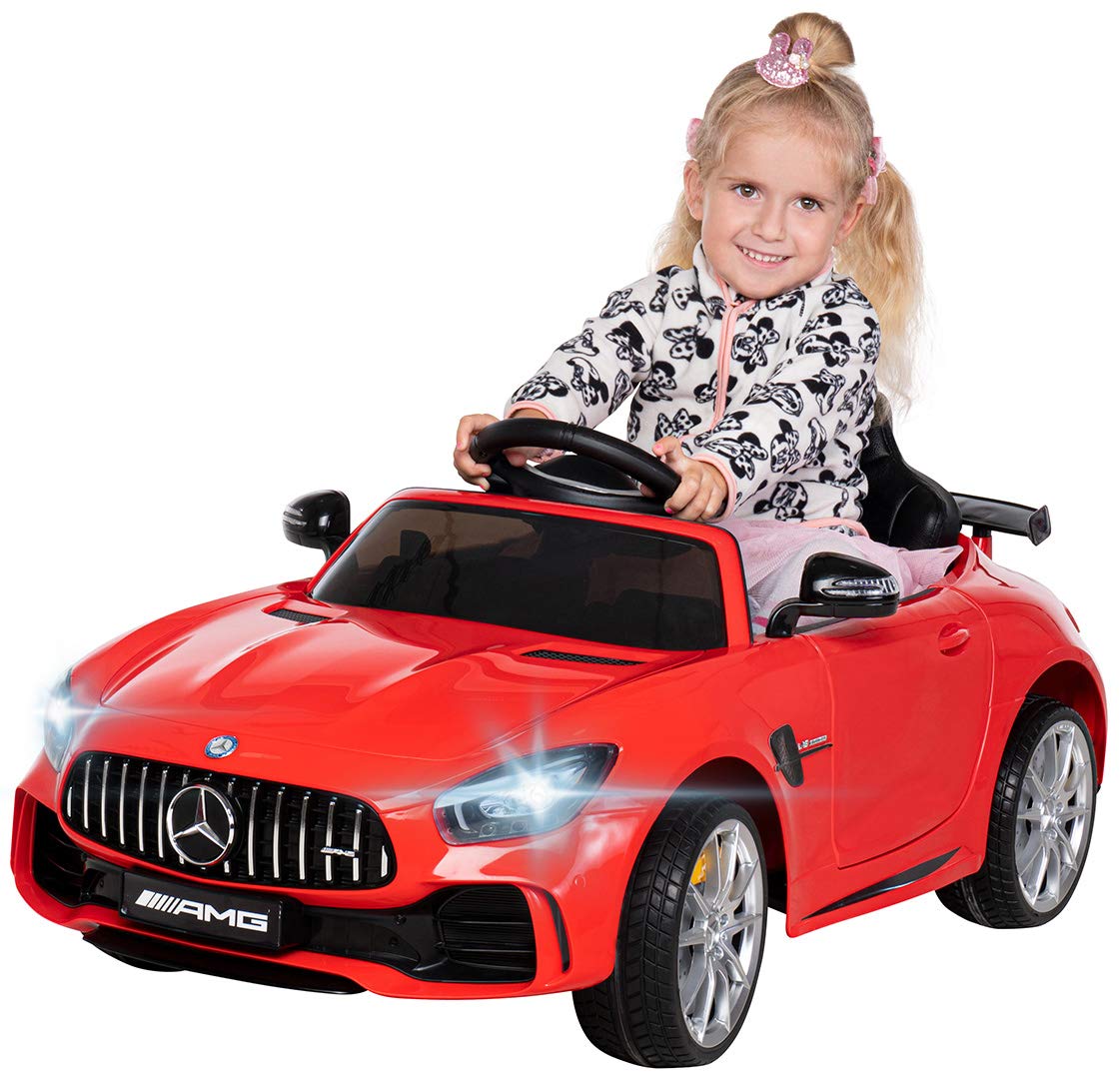 CARS12V Coche eléctrico para niños Mercedes GT-R con Licencia de 25 vatios, Asiento de Cuero, neumáticos EVA (Rojo)