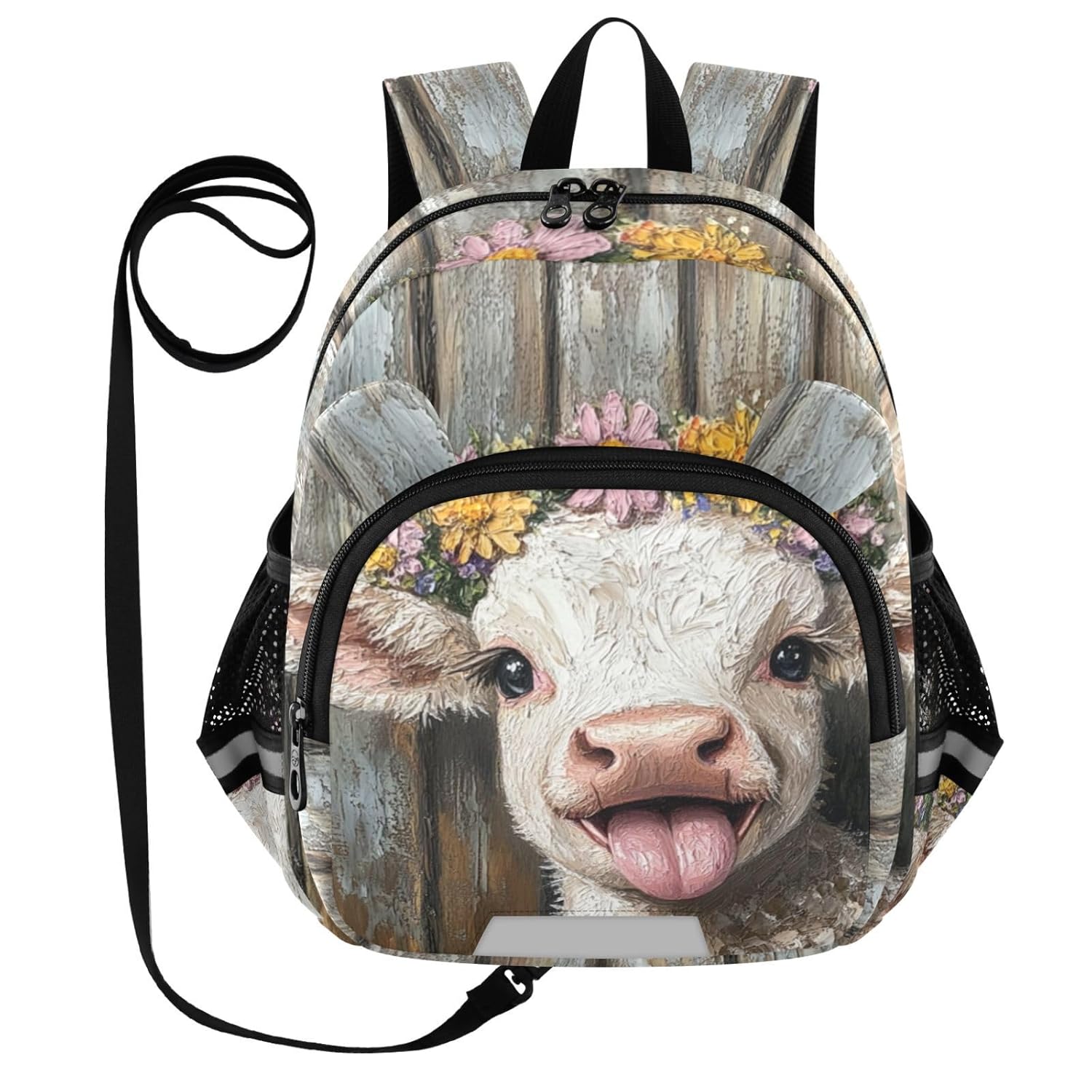 Flower Crown Calf Beige Toddler Harness Backpack for Boys Girls 3-6 Years Kids Backpack with Anti Lost Safety Leash Baby Protection Backpack for Walking Travel Preschool