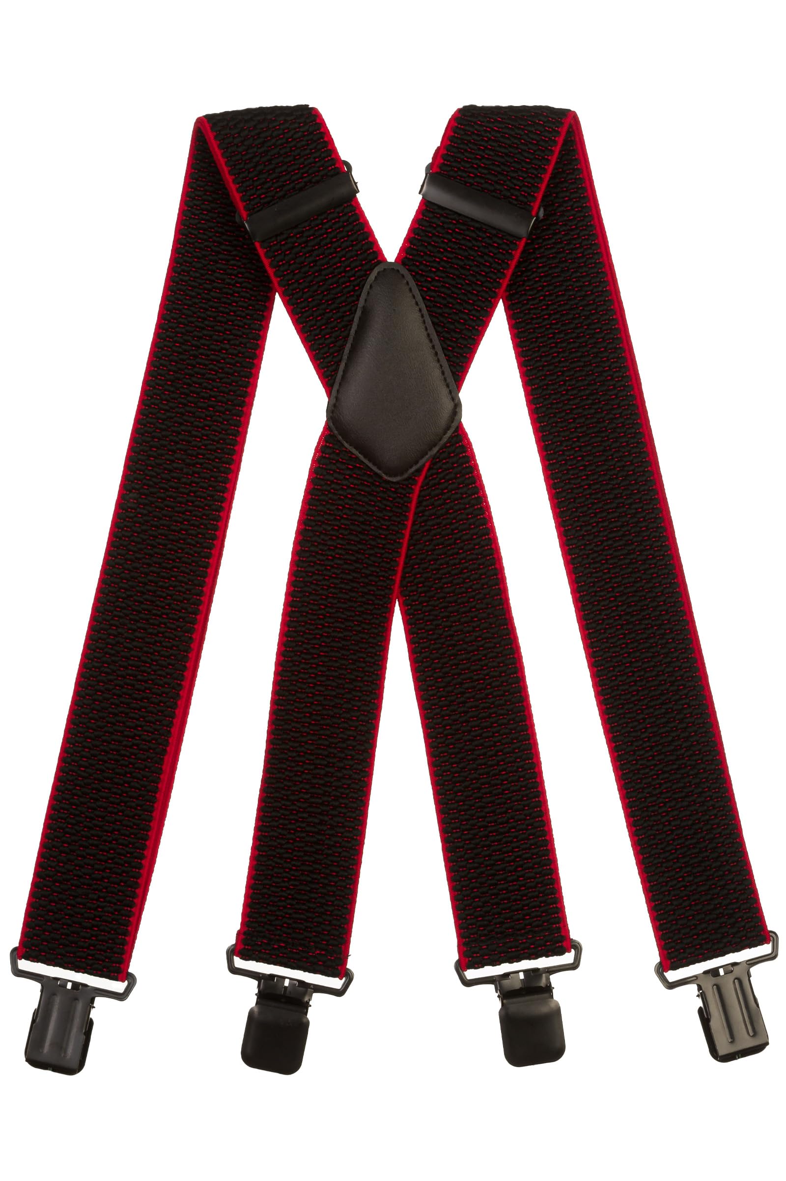 Olata Men's Extra Wide X-Shape Braces/Suspenders - 5cm. Black/Red (Black Clips)