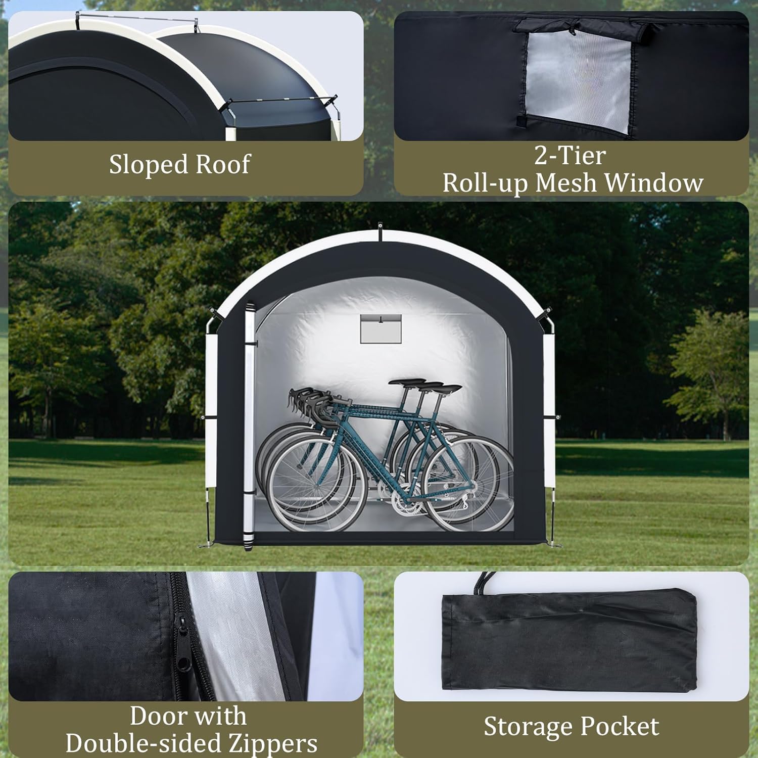 Goplus Bike Storage Shed Tent, 7.2 x 4.9 FT Outdoor Bike Storage Sheds w/210D Oxford Fabric PU4000 Waterproof Cover, Portable Bicycle Tent Shelter for 5 Bikes, Motorcycles, Garden Tools, Lawn Mower