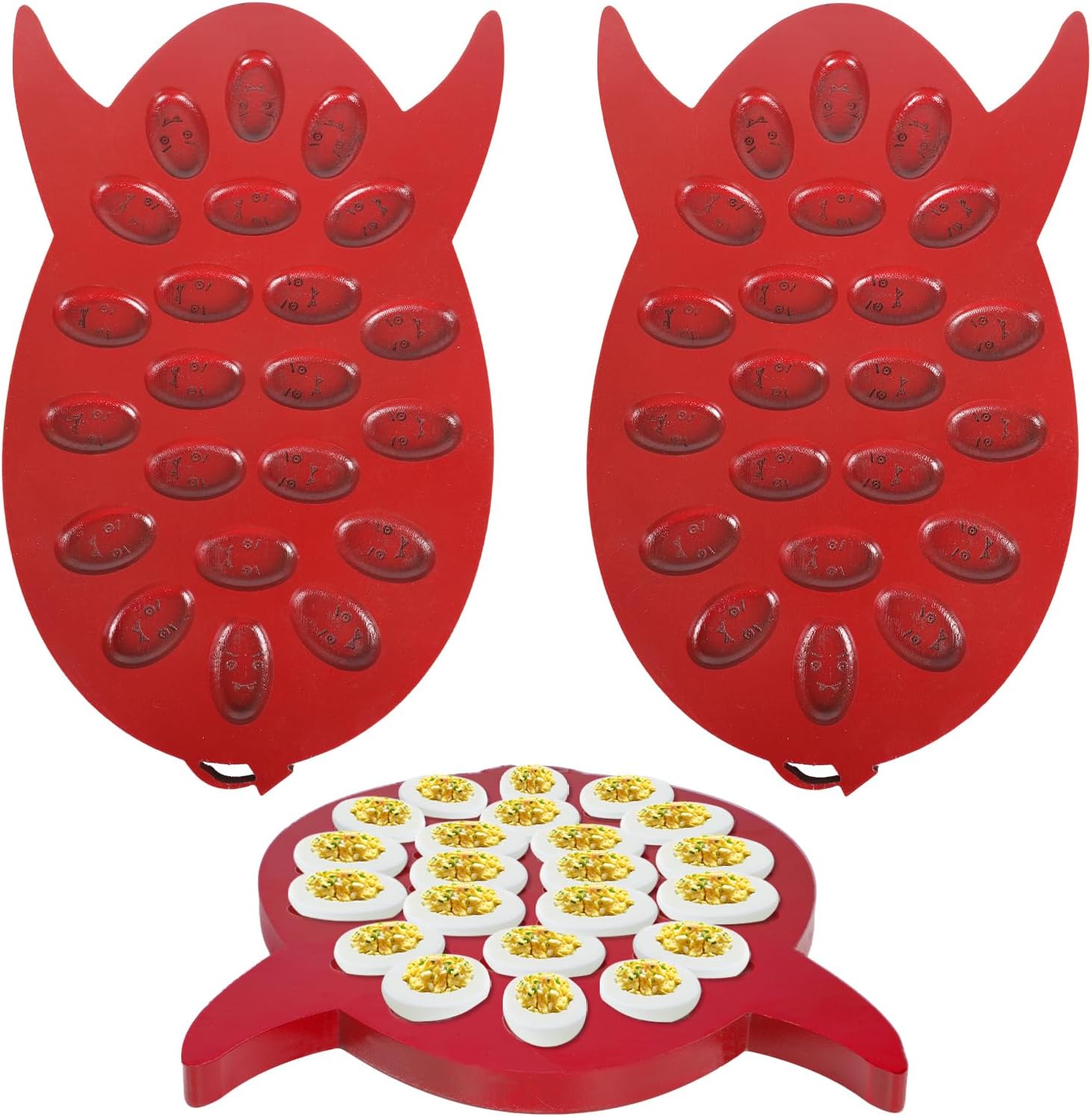 AQQHSAIN 2 Pcs Easter Deviled Egg Platter Wooden Deviled Egg Plate 22 Holes Egg Spots Dish Deviled Egg Tray Container for Countertop Easter Spring Holiday Display