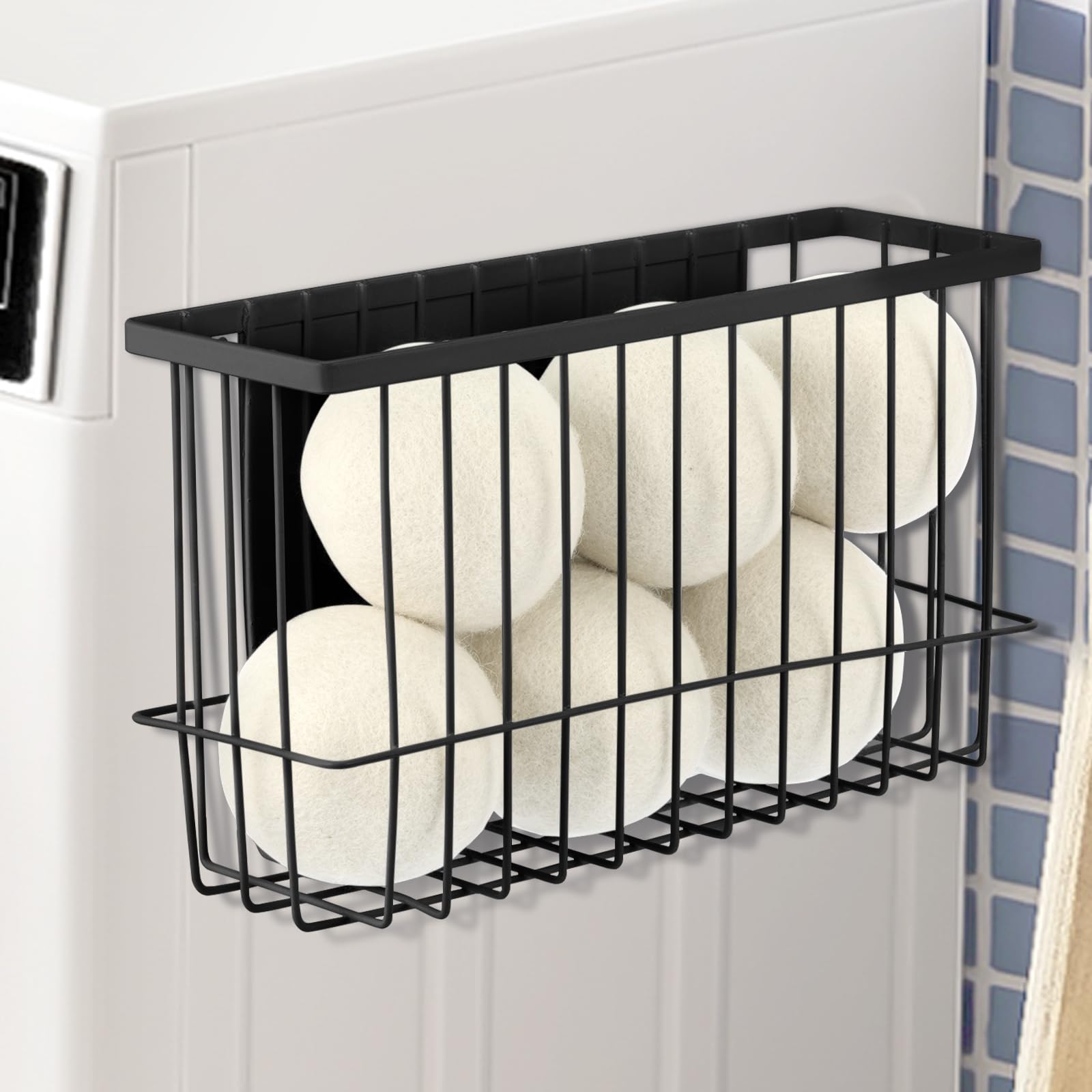 Hlimior Magnetic Dryer Ball Holder for Laundry Room Dryer Ball Organization, Magnetic Lint Bin for Laundry Room Wool Dryer Ball Organizer, Iron Dryer Ball Container for Laundry Room Storage?Black?