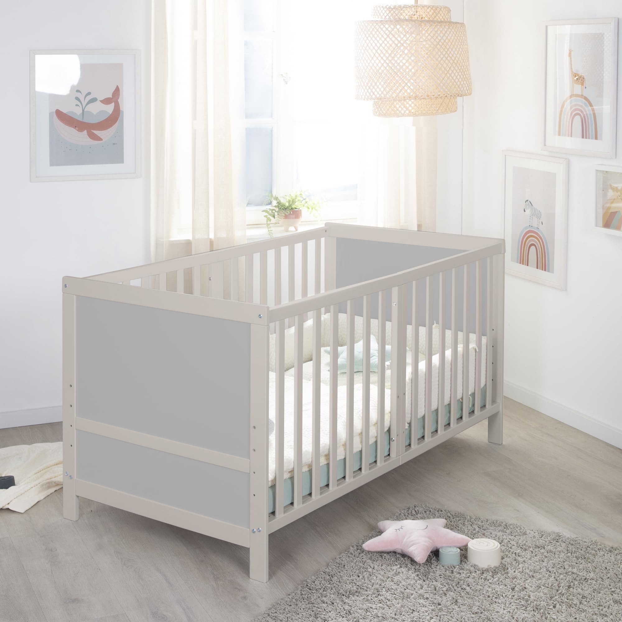 roba Lettino Trasformabile EASY SLEEP - 70 x 140 cm - Elementi Convertibili Inclusi - Montaggio Rapido - Resistente e Moderno - 3 Altezze - Legno Laccato Grigio Chiaro