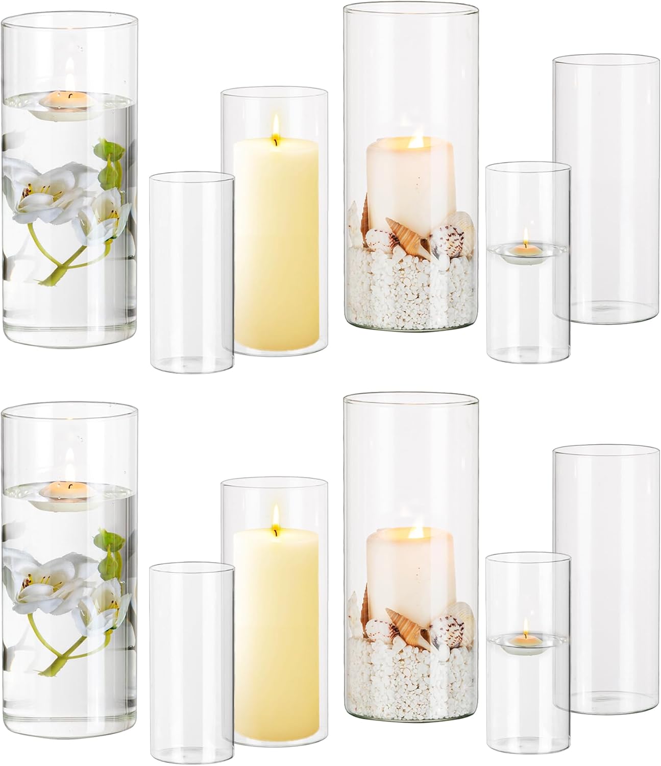 Glasseam Cylinder Vases for Centerpieces, Set of 12 Clear Glass Vases for Flowers, Modern Small Floating Candle Vase Decor, Decorative Hurricane Candle Holders for Home Wedding Table Decorations