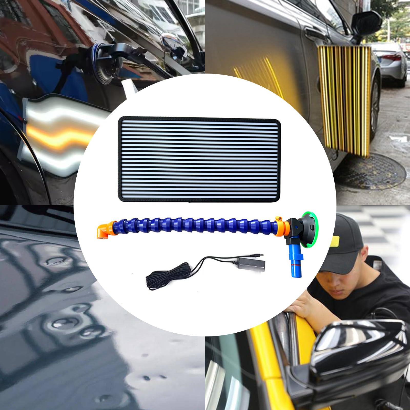 VNATWGOO Dent Paint Inspection Light with 6-Color LED Array, with 45cm Bendable Stand and 3in Suction Cup for Professional Detailing