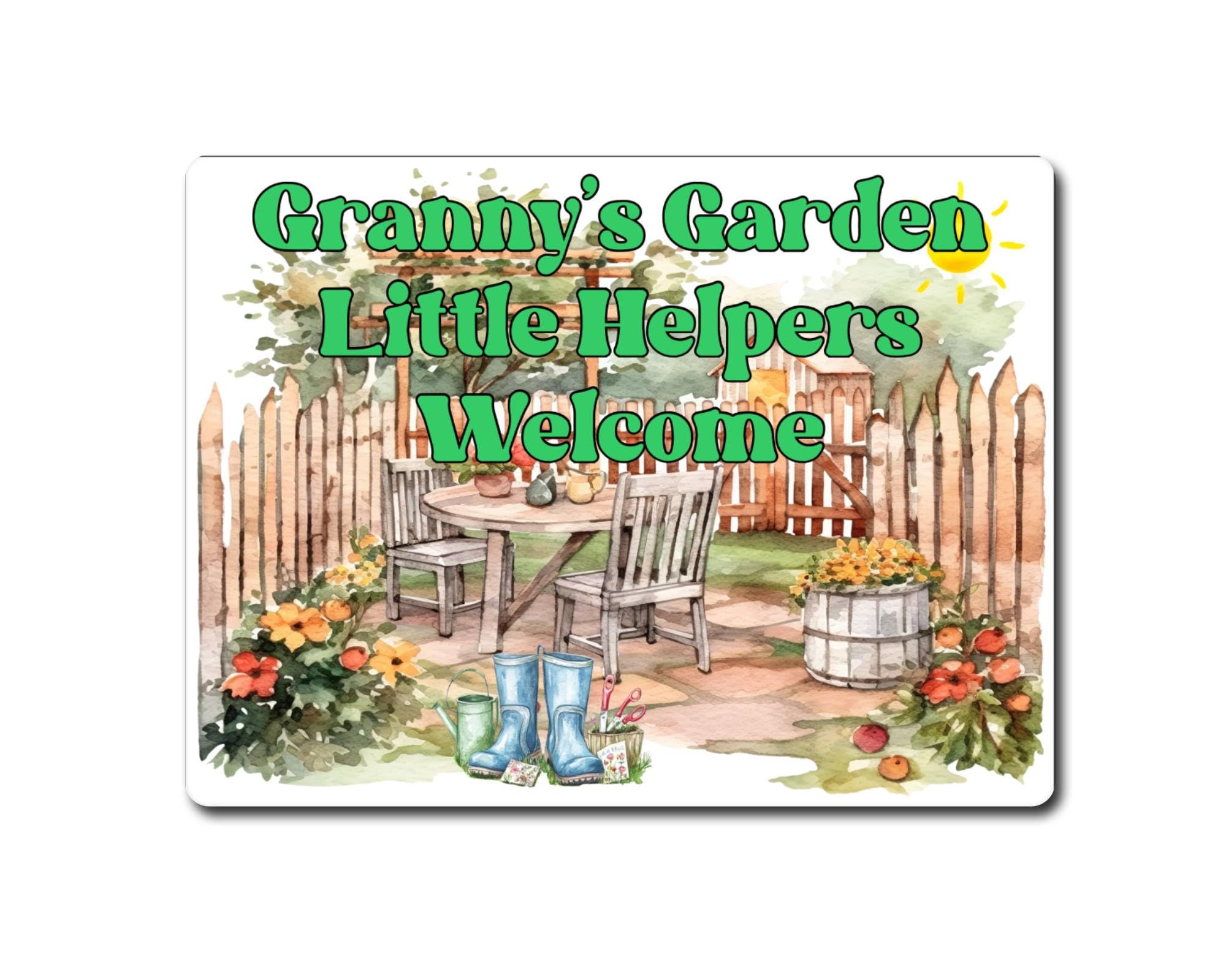 Decalarama Gardening Metal Sign Gift – Granny's Garden Little Helpers Welcome- Family Fun Home Allotment Novelty Aluminium Present