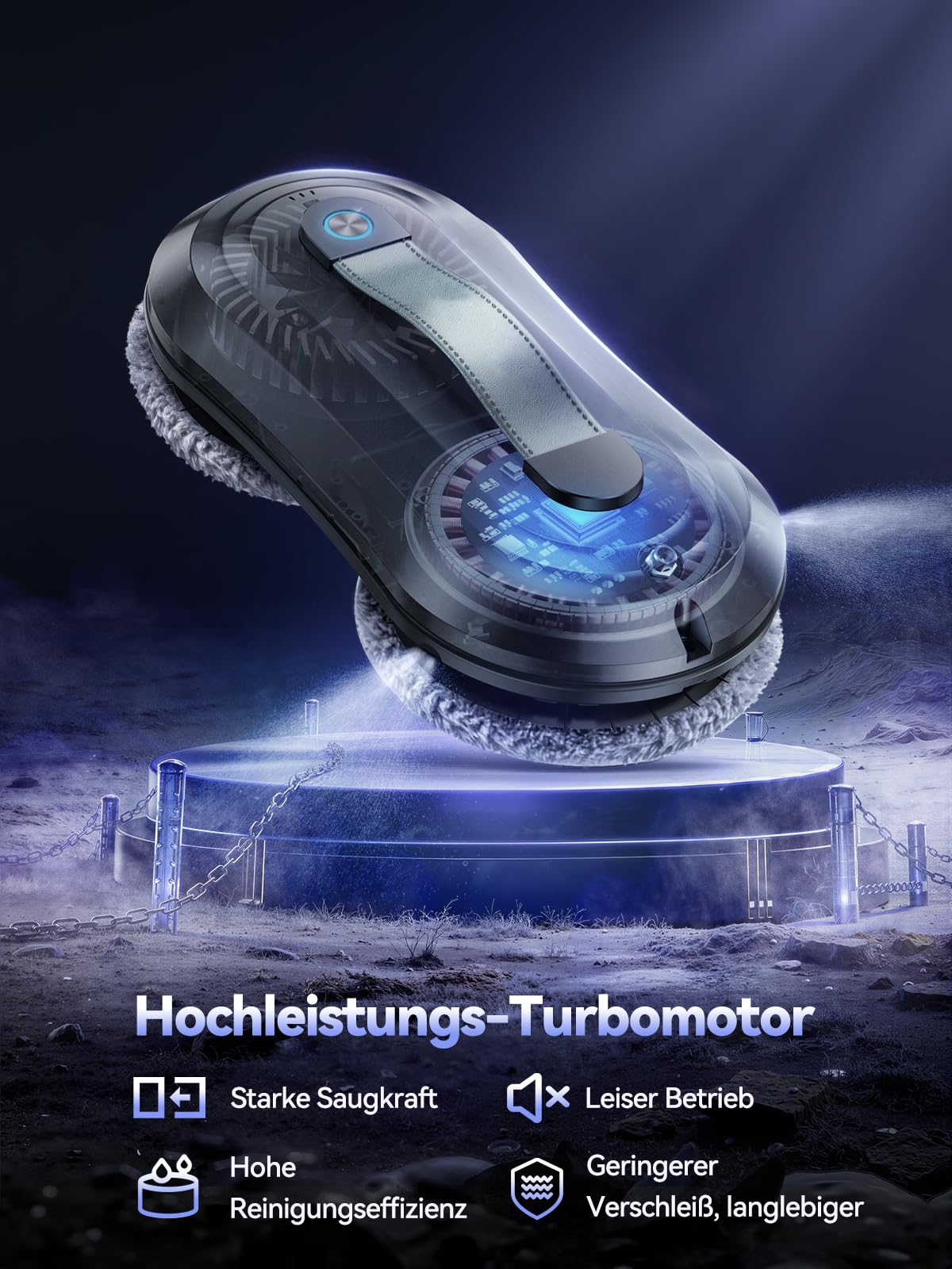 Fensterputzroboter mit Sprühfunktion, Turbo Boost Saugkraft 7000Pa, Leiser Betrieb, 3 Reinigungsmodi, Intelligente Wegplanung, Randerkennung, Inklusive 10 Reinigungstüchern