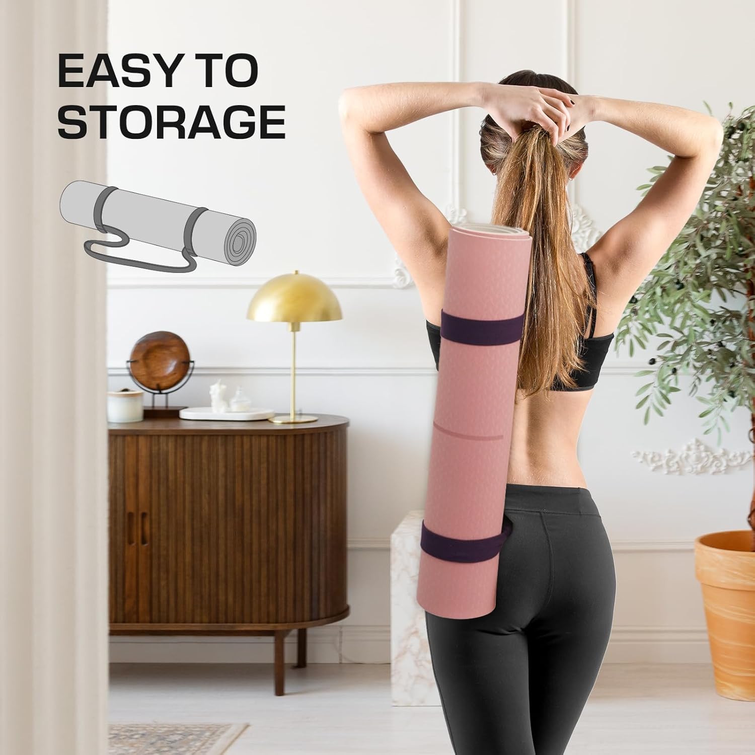U&M Yoga Mat Non Slip, 0.24" Thick 72"x24" TPE Yoga Mats for Women Men, Anti-Tear Exercise & Fitness Mat with Carrying Strap, Workout Mats for Yoga, Pilates and Floor Exercise