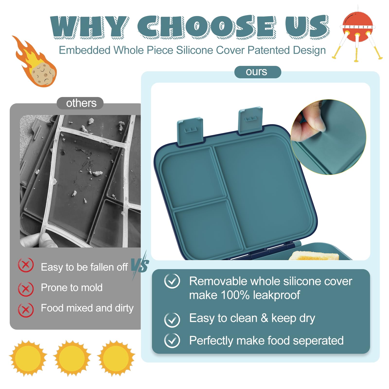 Lunch Box Bebe Nounou Hombrima Boîte à Déjeuner Bento Avec 6 Compartiments, Pour Enfants, Garçons, Filles, Adultes, Travail, école, Sans BPA, étanche, Passe Au Micro-ondes (rose Box Lunch