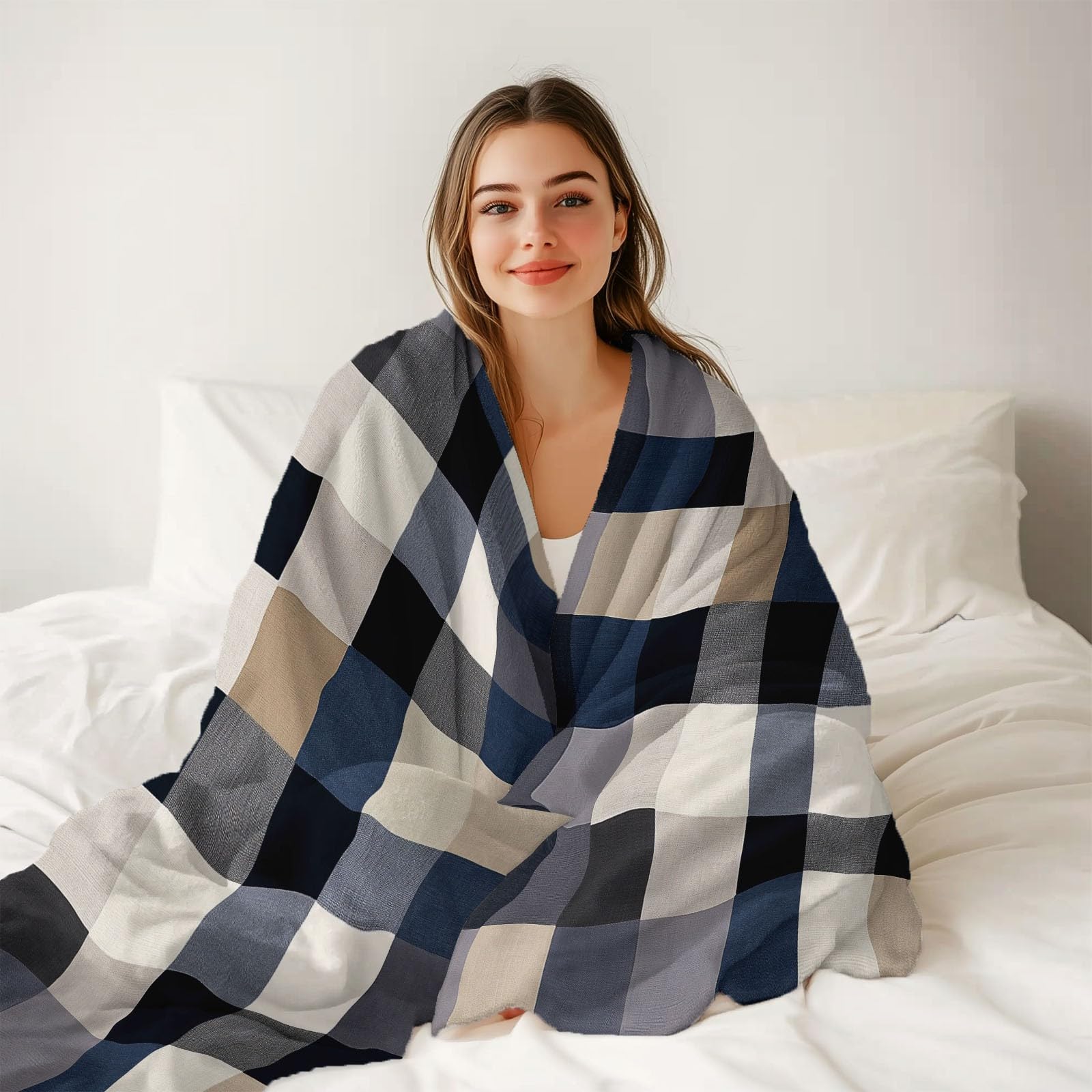 Coperta Piccoli Quadrati Minimalisti per donne e uomini, morbida coperta in flanella per divano letto - decorazione per la cameretta dei bambini, 200 x 220 cm Grigio