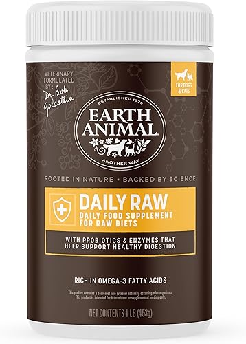 Earth Animal Alimento crudo diario para gatos y alimentos crudos para perros Suplemento completo de vitaminas para gatos y perros 1 libra