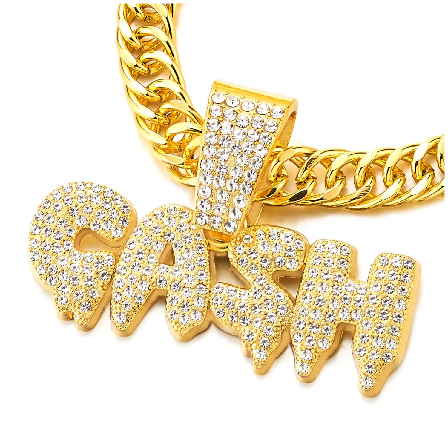 MONEY Iced Out Pendant Pave Rhinestones Mens Womens Necklace Gold Color...